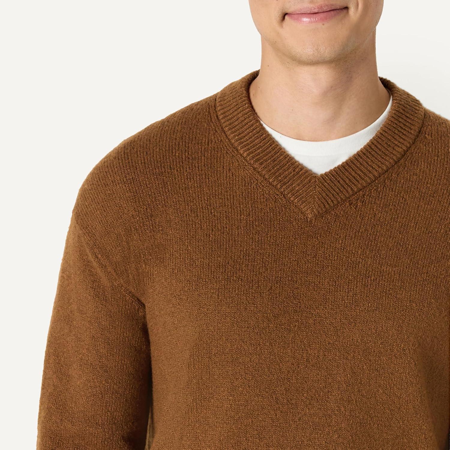 imageAmazon Essentials Mens RegularFit Cotton Blend VNeck SweaterCaramel Heather