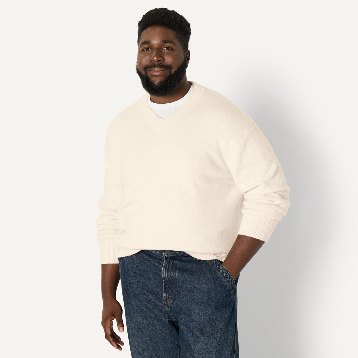 imageAmazon Essentials Mens RegularFit Cotton Blend VNeck SweaterOatmeal Heather