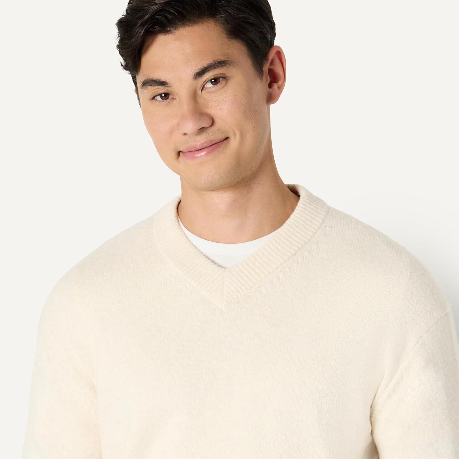 imageAmazon Essentials Mens RegularFit Cotton Blend VNeck SweaterOatmeal Heather