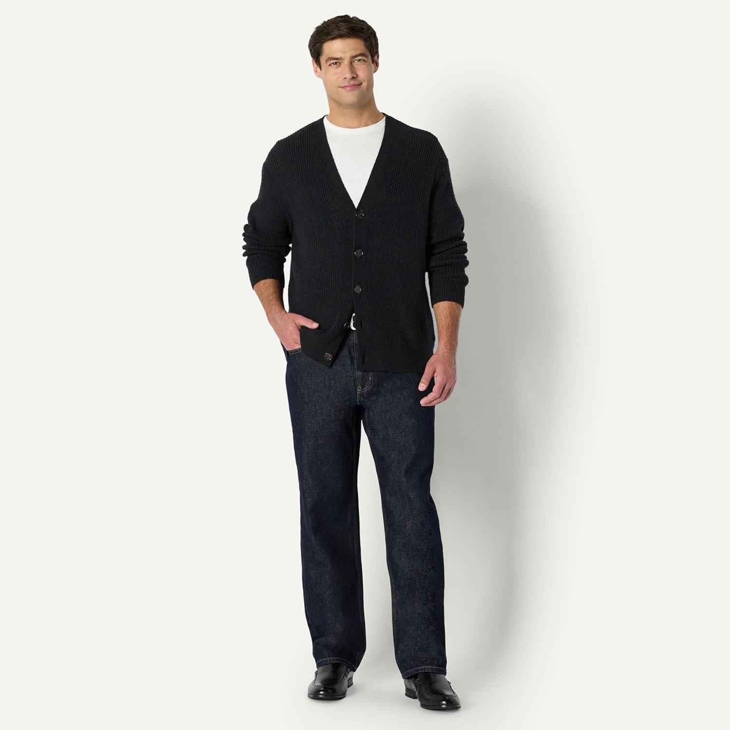 imageAmazon Essentials Mens RelaxedFit Cotton Blend CardiganBlack