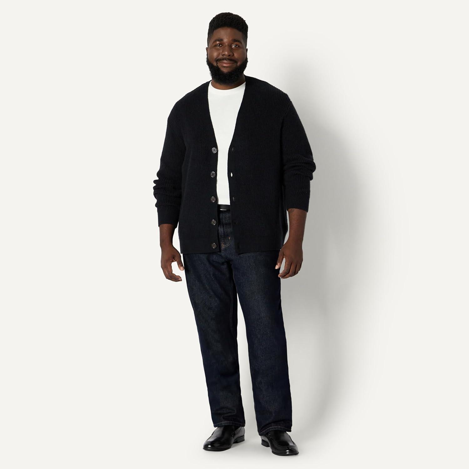 imageAmazon Essentials Mens RelaxedFit Cotton Blend CardiganBlack