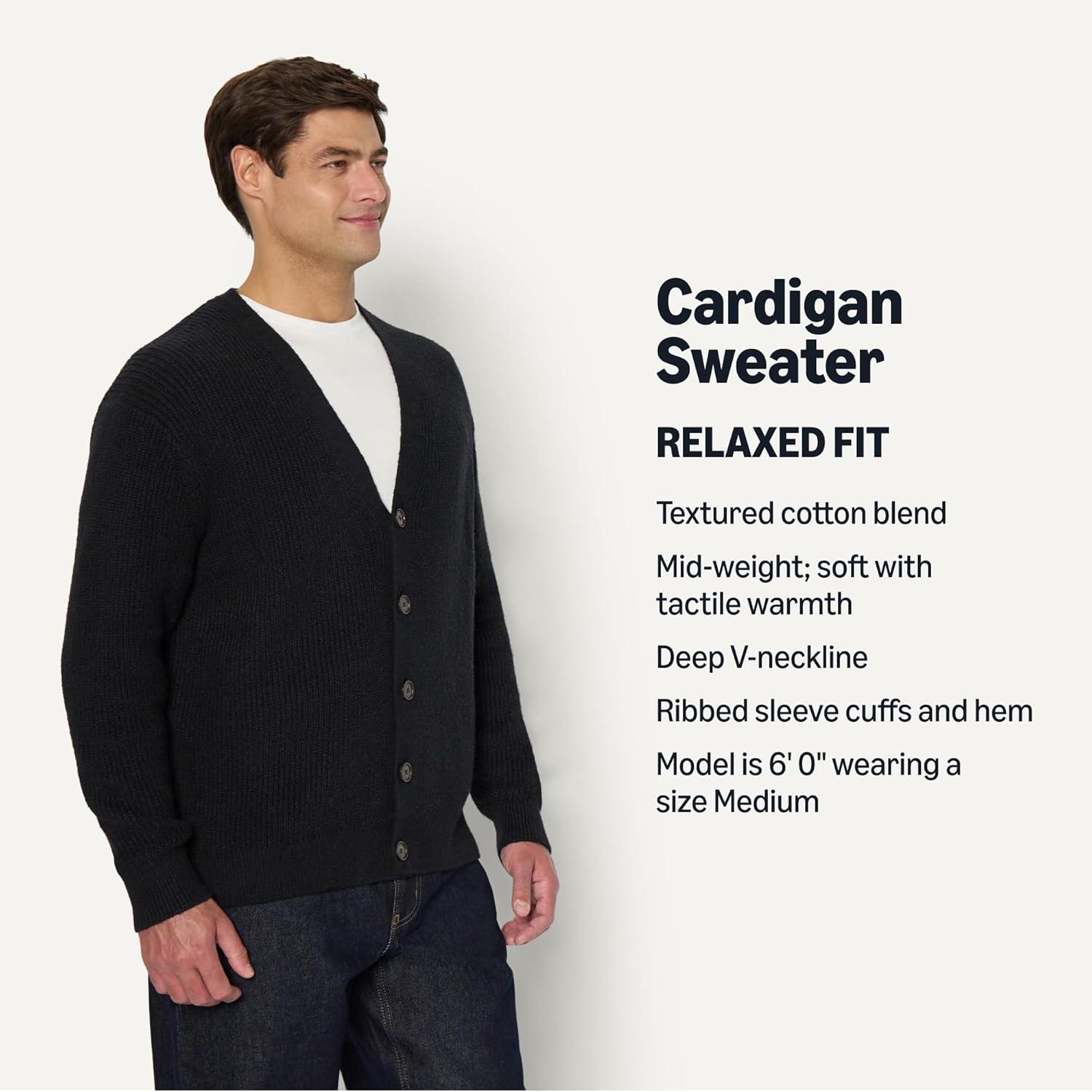 imageAmazon Essentials Mens RelaxedFit Cotton Blend CardiganBlack