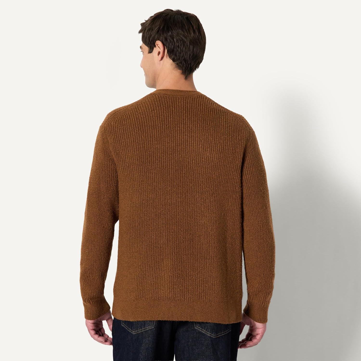 imageAmazon Essentials Mens RelaxedFit Cotton Blend CardiganCaramel Heather