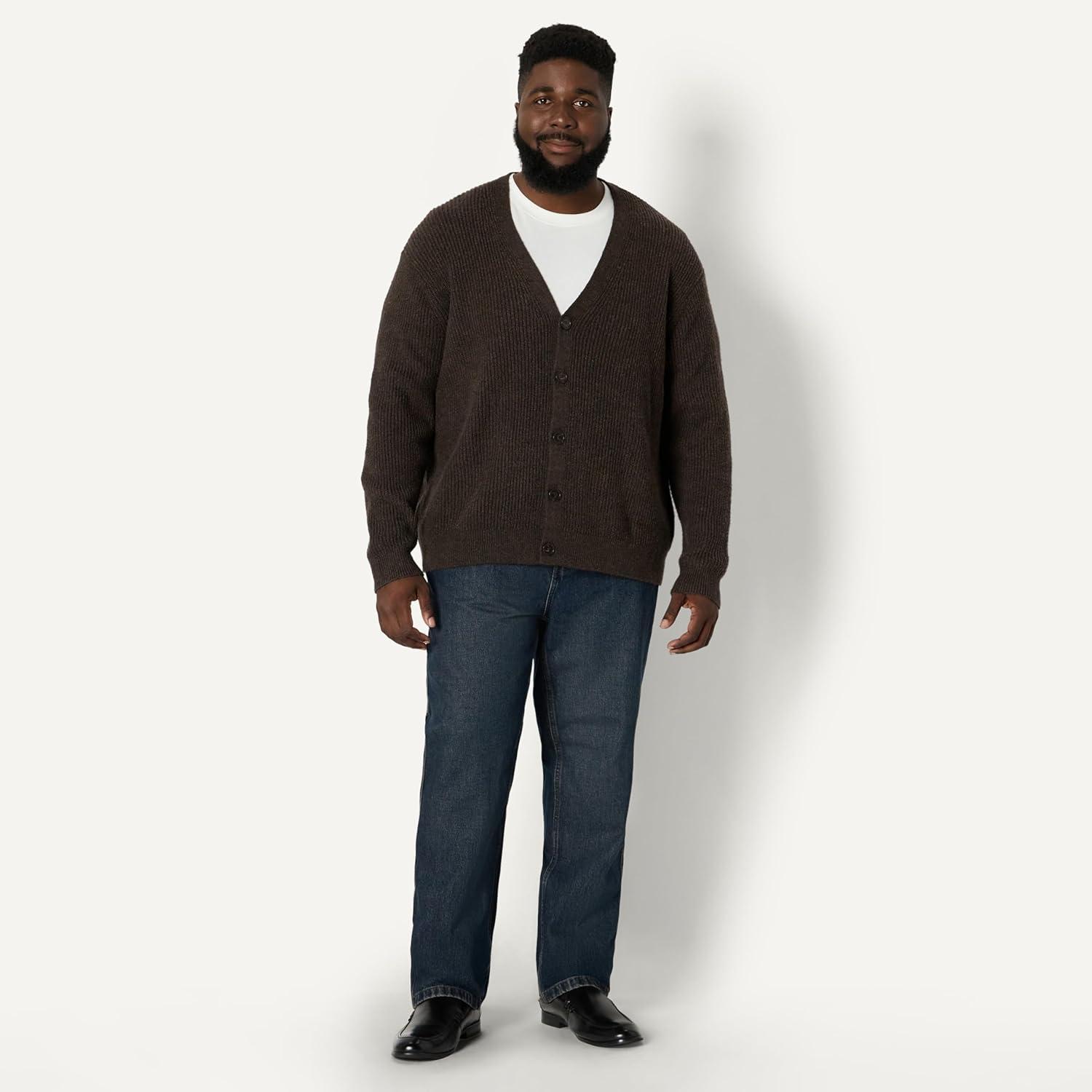 imageAmazon Essentials Mens RelaxedFit Cotton Blend CardiganChocolate Heather