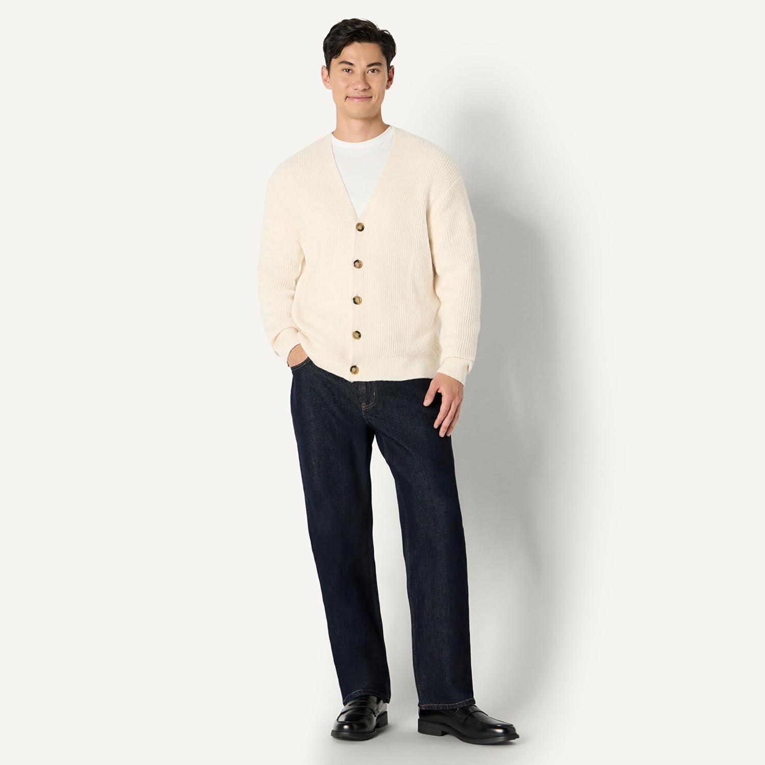 imageAmazon Essentials Mens RelaxedFit Cotton Blend CardiganOatmeal Heather