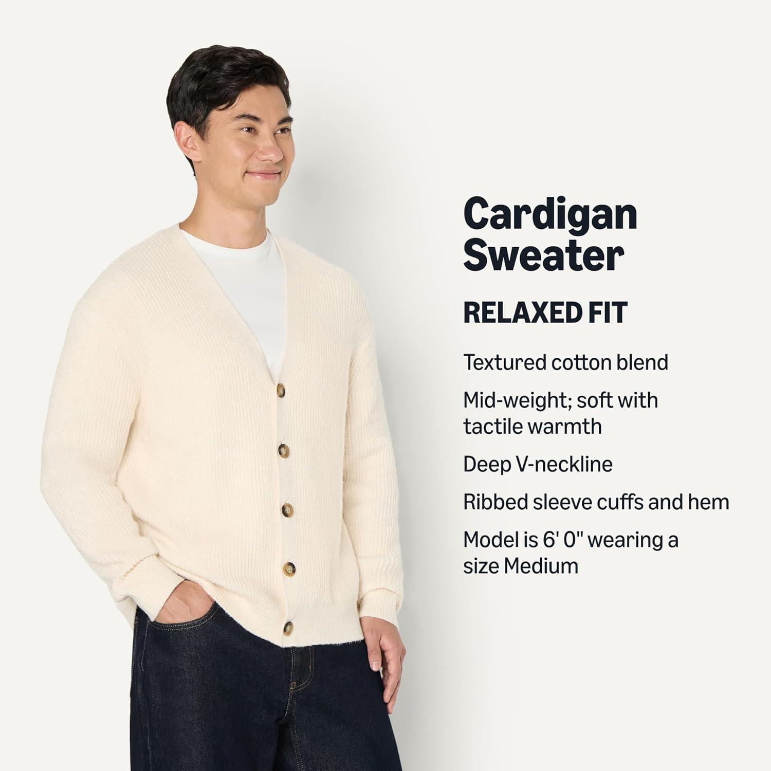 imageAmazon Essentials Mens RelaxedFit Cotton Blend CardiganOatmeal Heather
