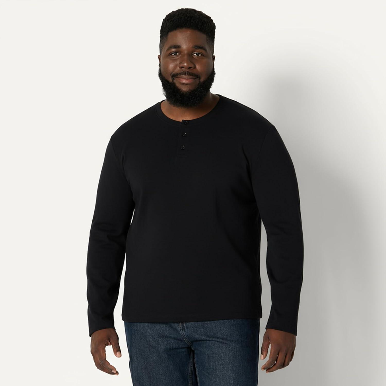 imageAmazon Essentials Mens RelaxedFit Long Sleeve HenleyBlack