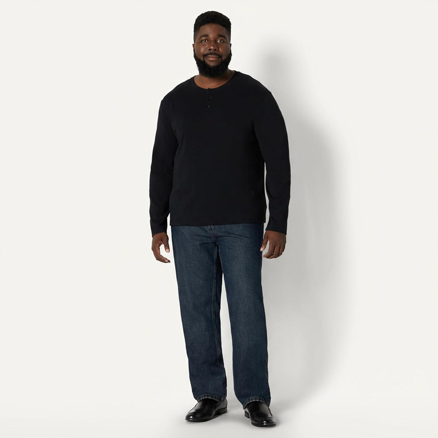 imageAmazon Essentials Mens RelaxedFit Long Sleeve HenleyBlack