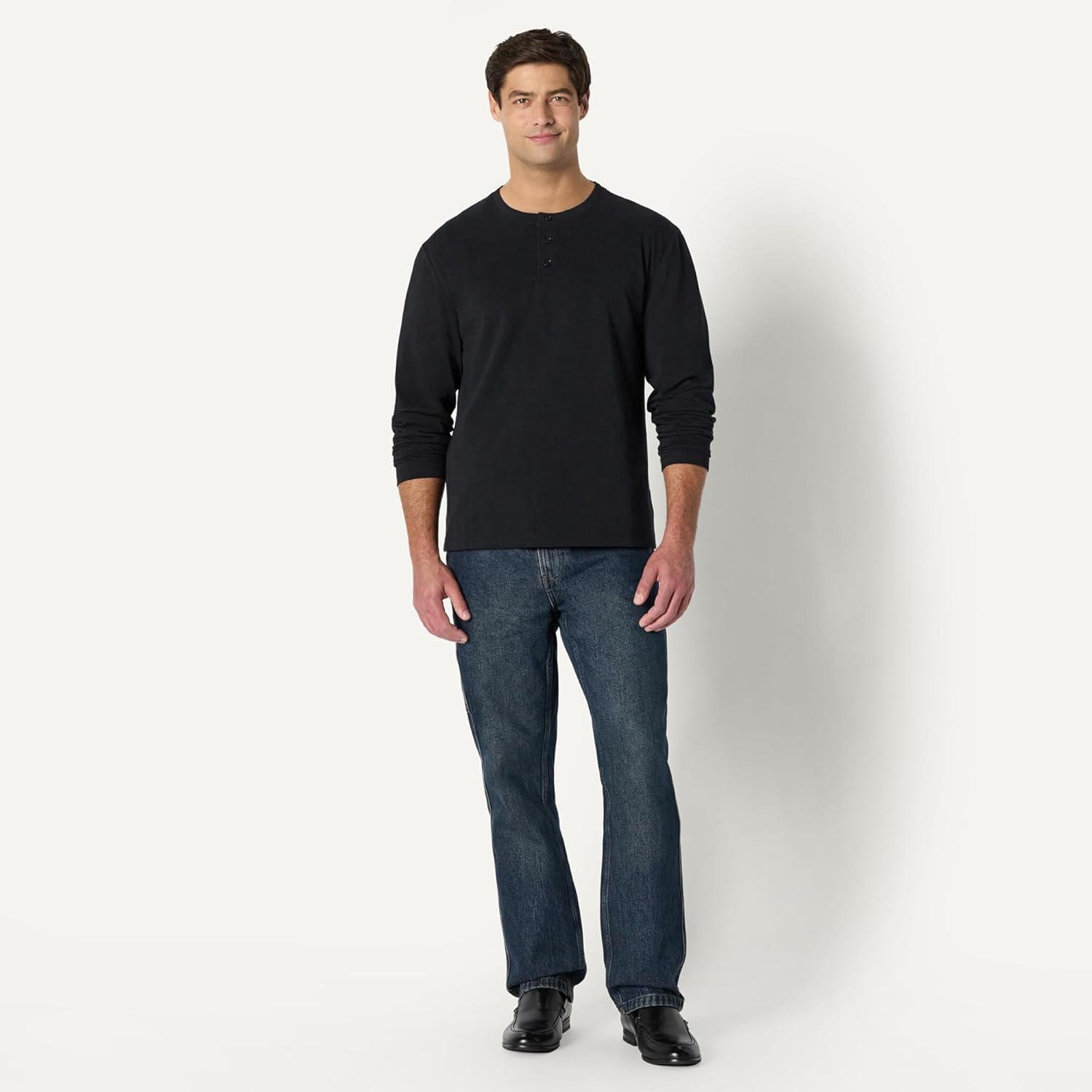 imageAmazon Essentials Mens RelaxedFit Long Sleeve HenleyBlack