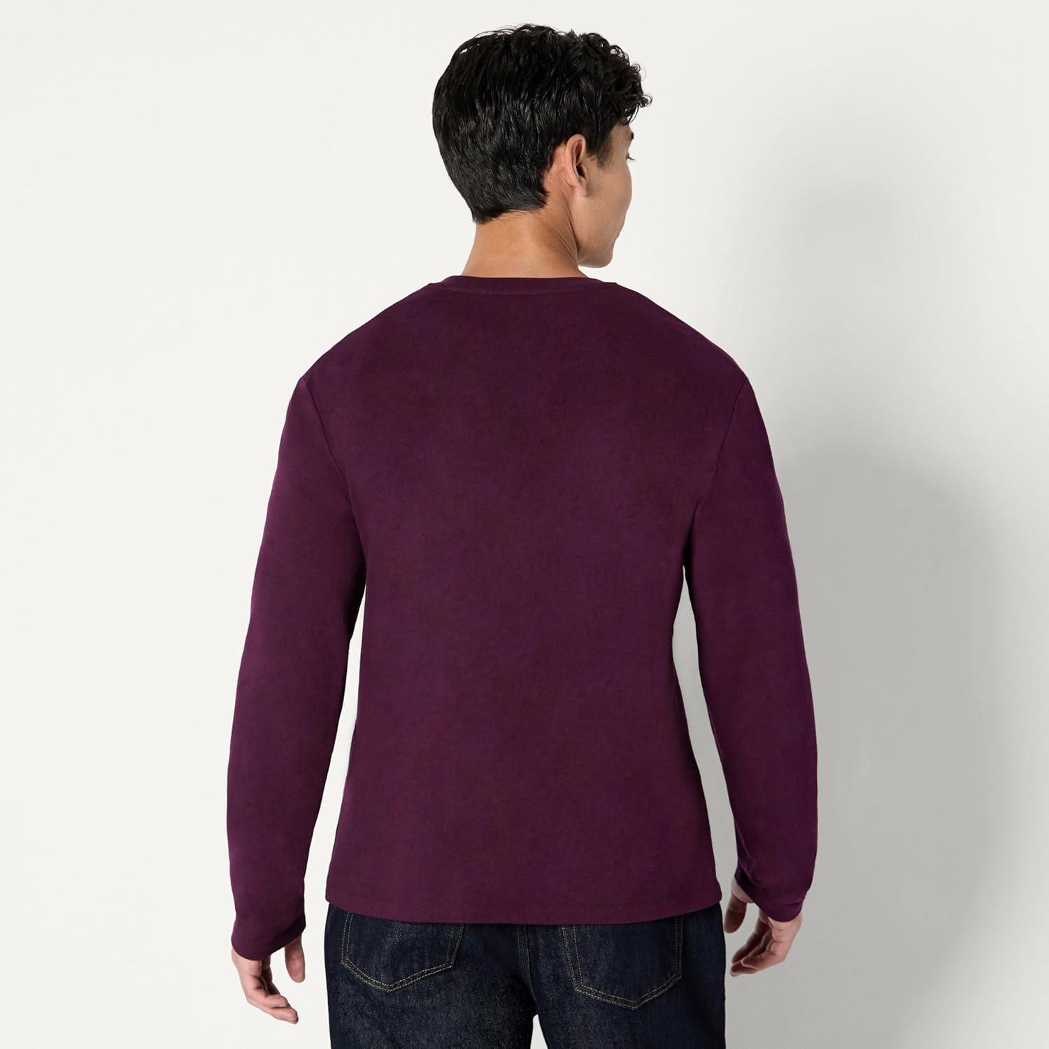 imageAmazon Essentials Mens RelaxedFit Long Sleeve HenleyBurgundy