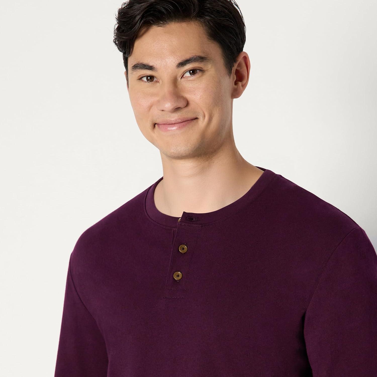 imageAmazon Essentials Mens RelaxedFit Long Sleeve HenleyBurgundy