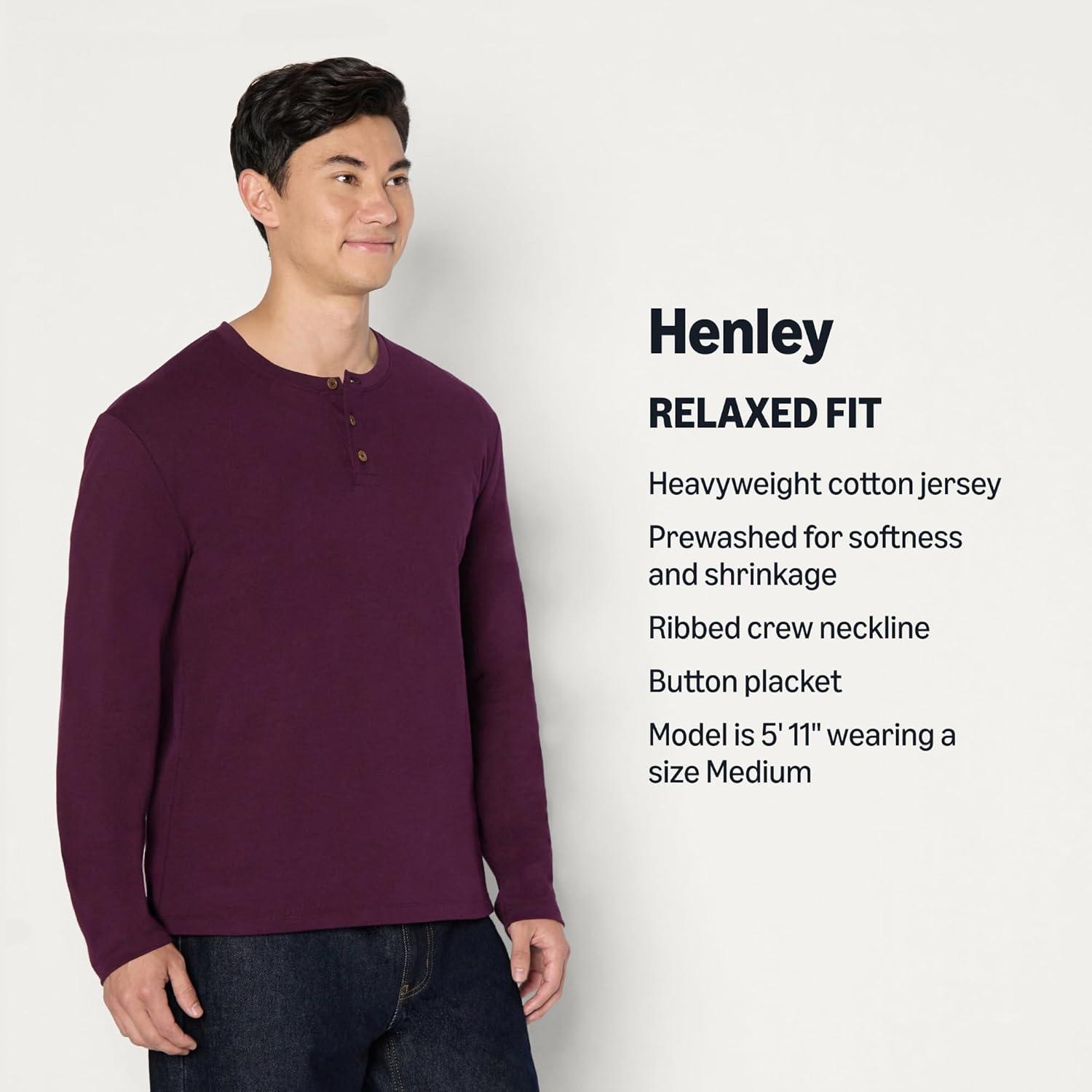 imageAmazon Essentials Mens RelaxedFit Long Sleeve HenleyBurgundy