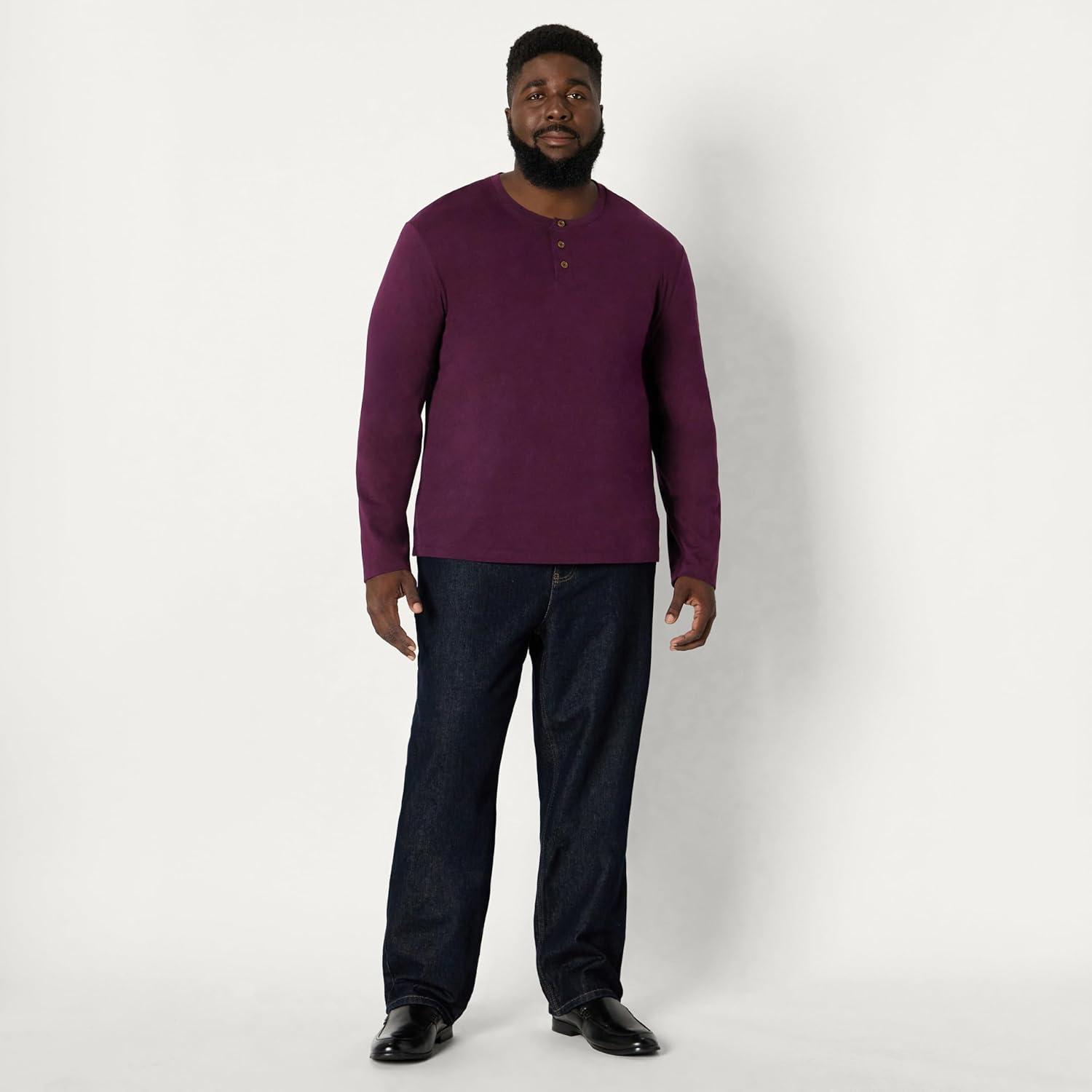 imageAmazon Essentials Mens RelaxedFit Long Sleeve HenleyBurgundy