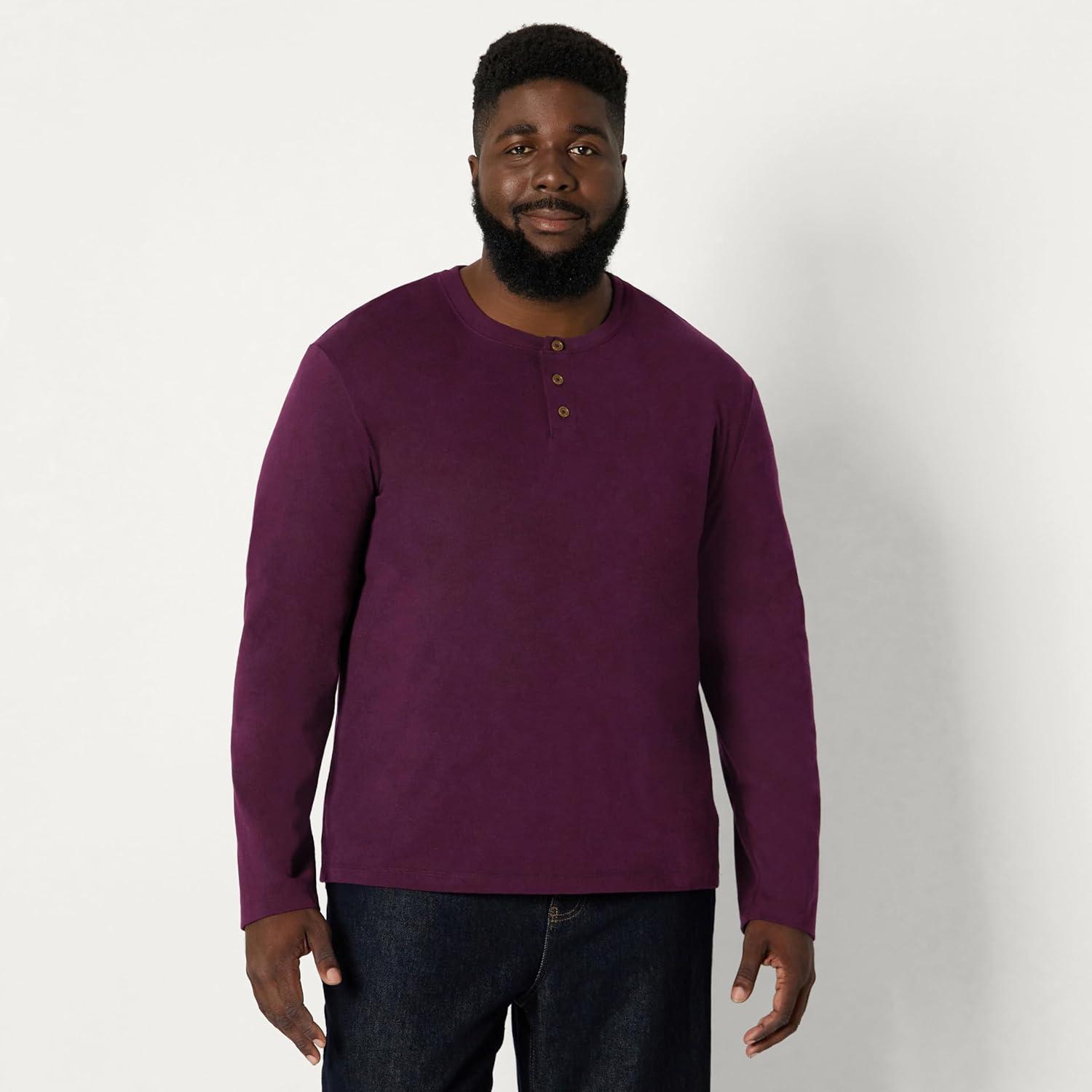 imageAmazon Essentials Mens RelaxedFit Long Sleeve HenleyBurgundy