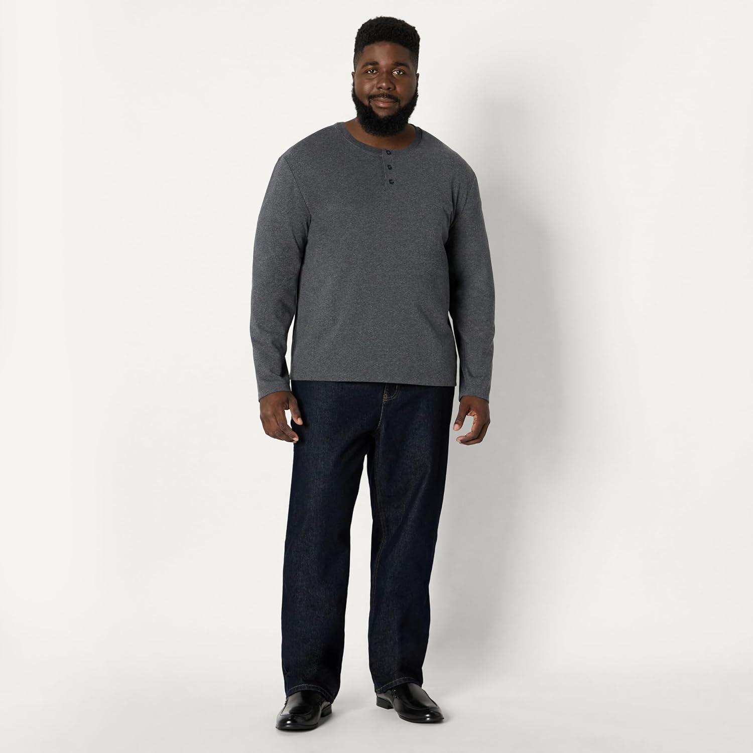 imageAmazon Essentials Mens RelaxedFit Long Sleeve HenleyCharcoal Heather