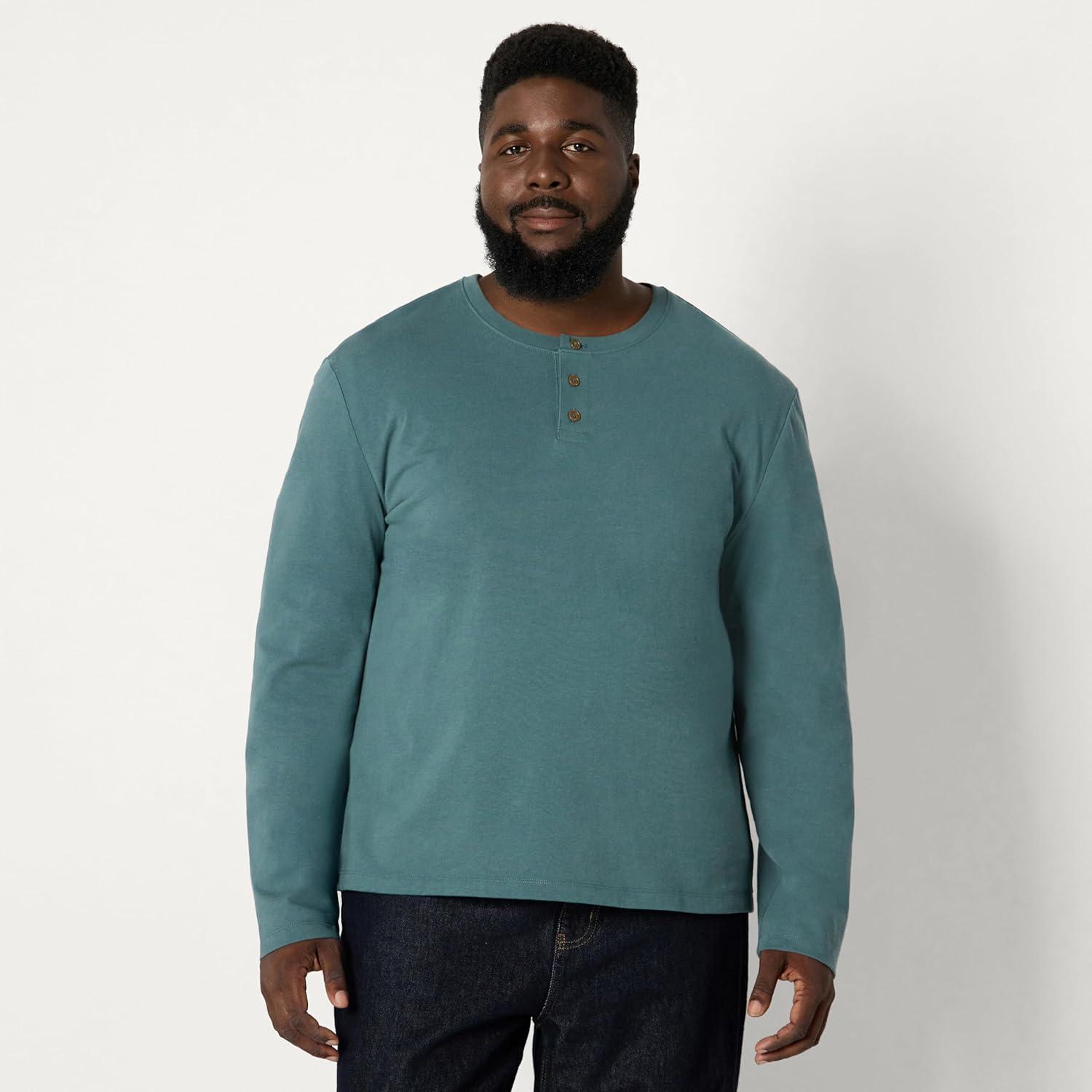 imageAmazon Essentials Mens RelaxedFit Long Sleeve HenleySlate Green
