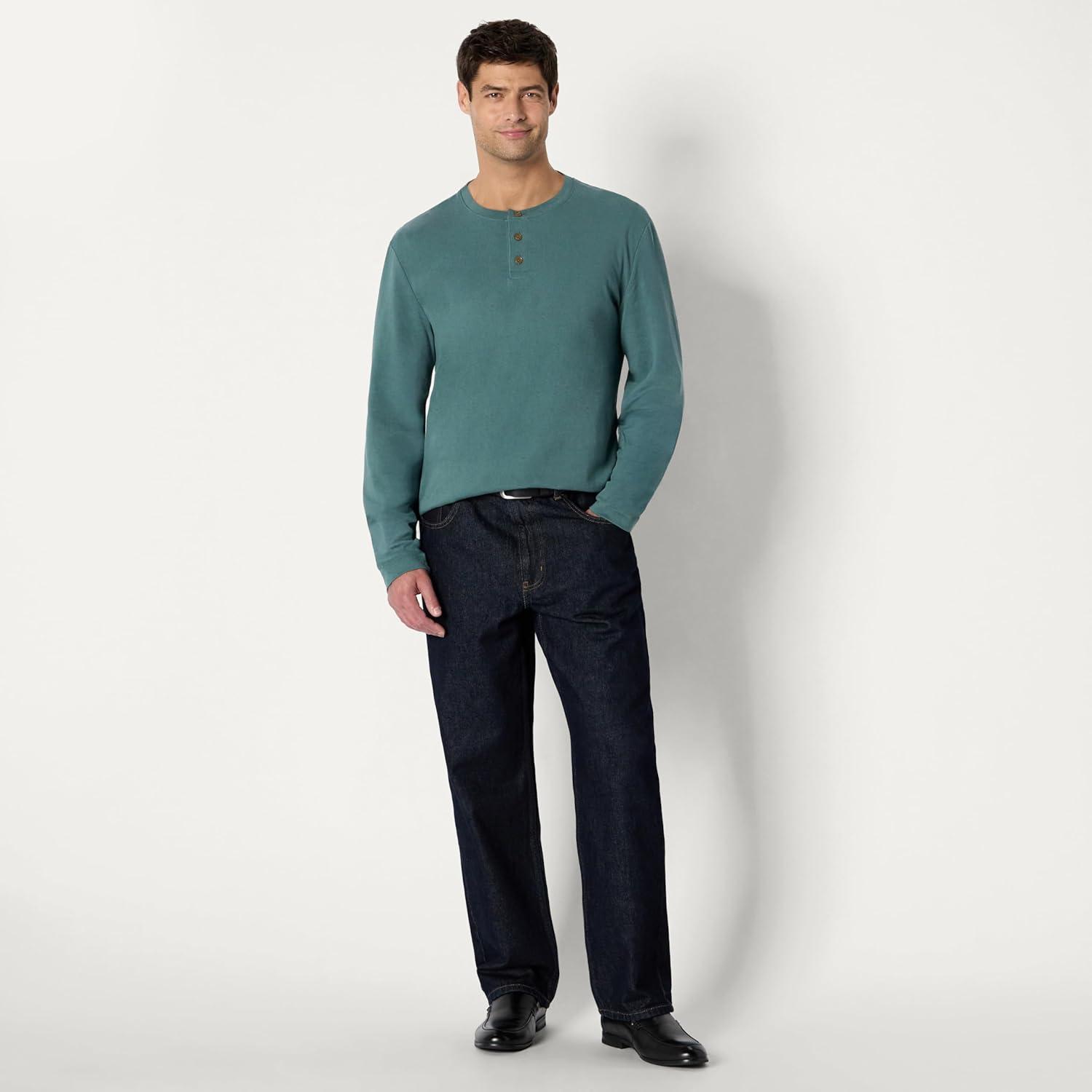 imageAmazon Essentials Mens RelaxedFit Long Sleeve HenleySlate Green