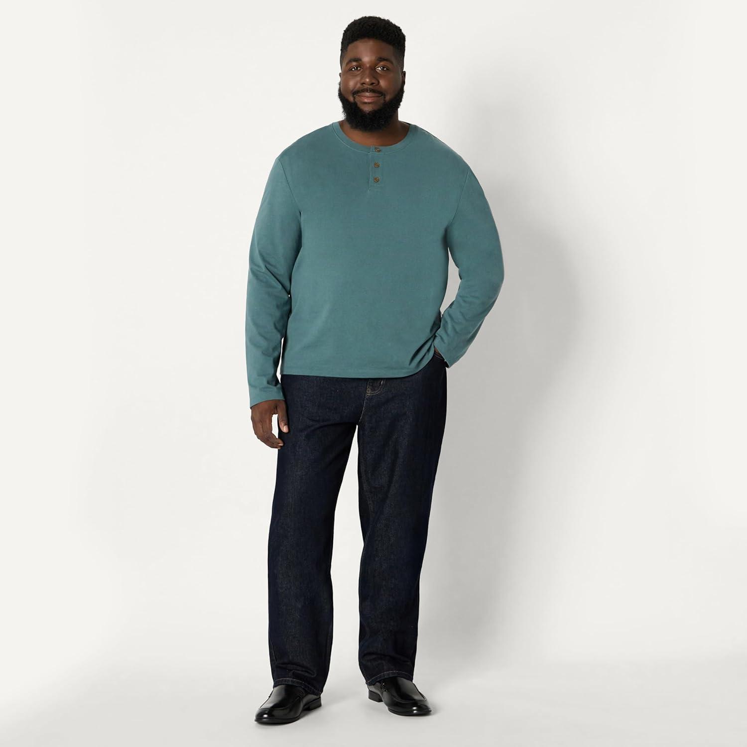 imageAmazon Essentials Mens RelaxedFit Long Sleeve HenleySlate Green