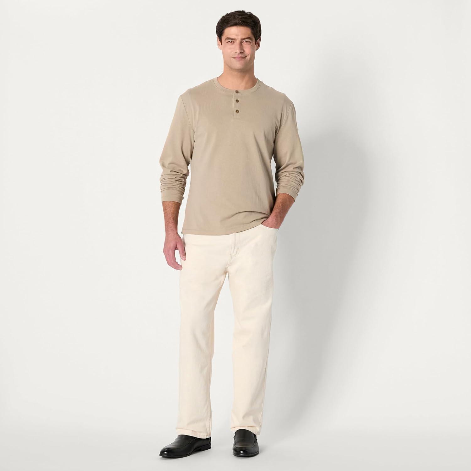 imageAmazon Essentials Mens RelaxedFit Long Sleeve HenleyTaupe