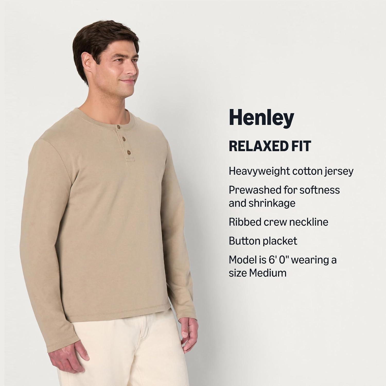 imageAmazon Essentials Mens RelaxedFit Long Sleeve HenleyTaupe