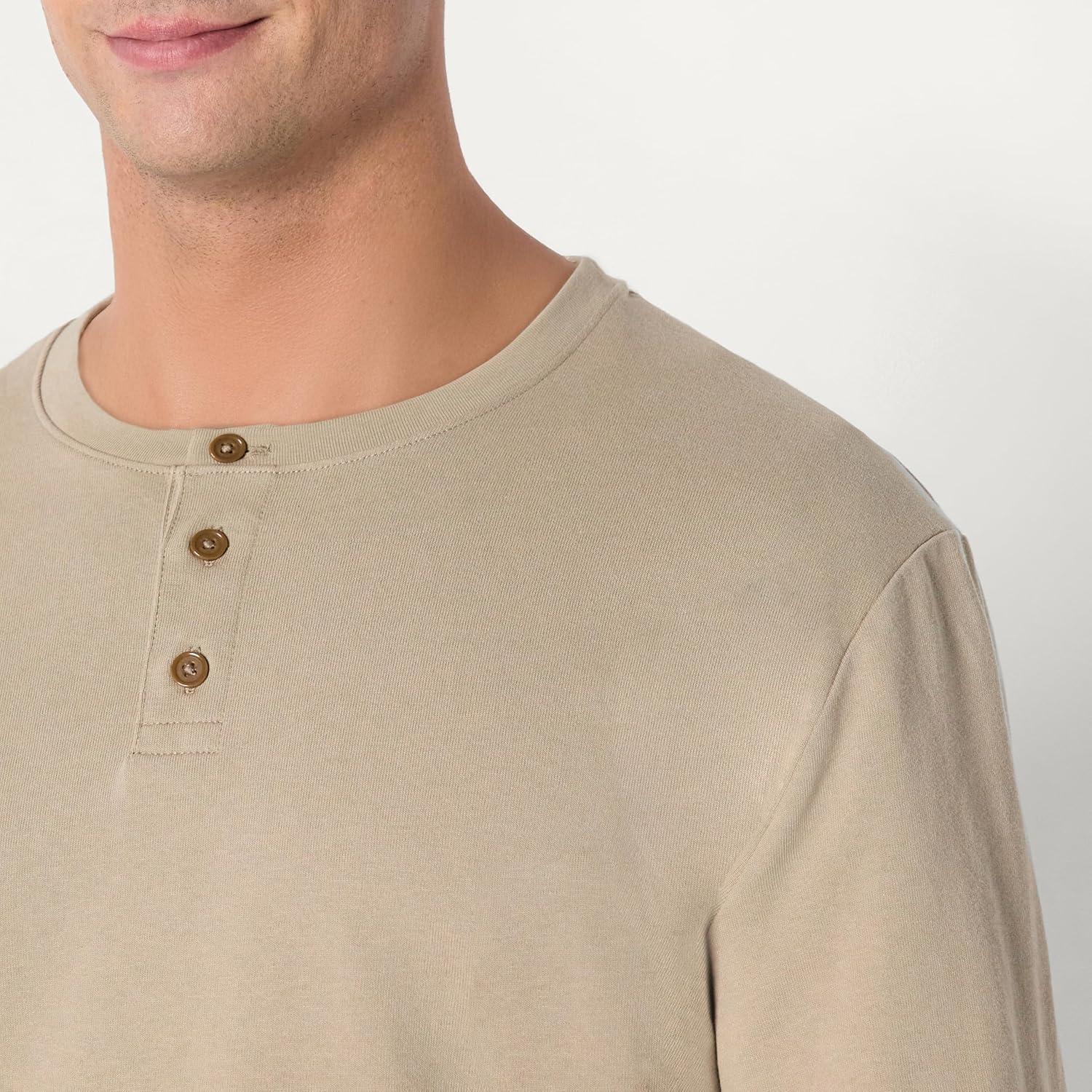 imageAmazon Essentials Mens RelaxedFit Long Sleeve HenleyTaupe