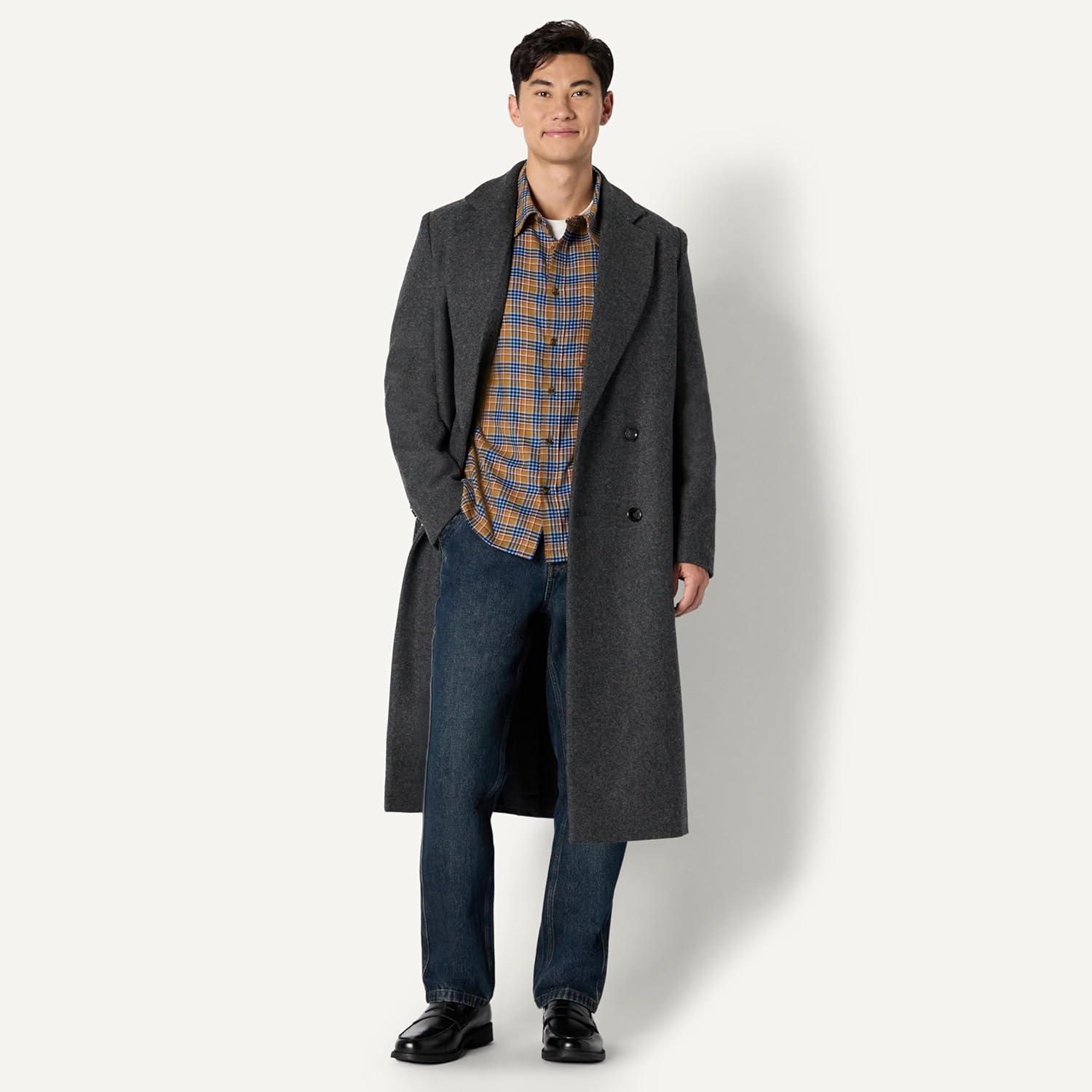 imageAmazon Essentials Mens RelaxedFit LongSleeve Flannel ShirtBlue Dark Khaki Houndstooth Plaid