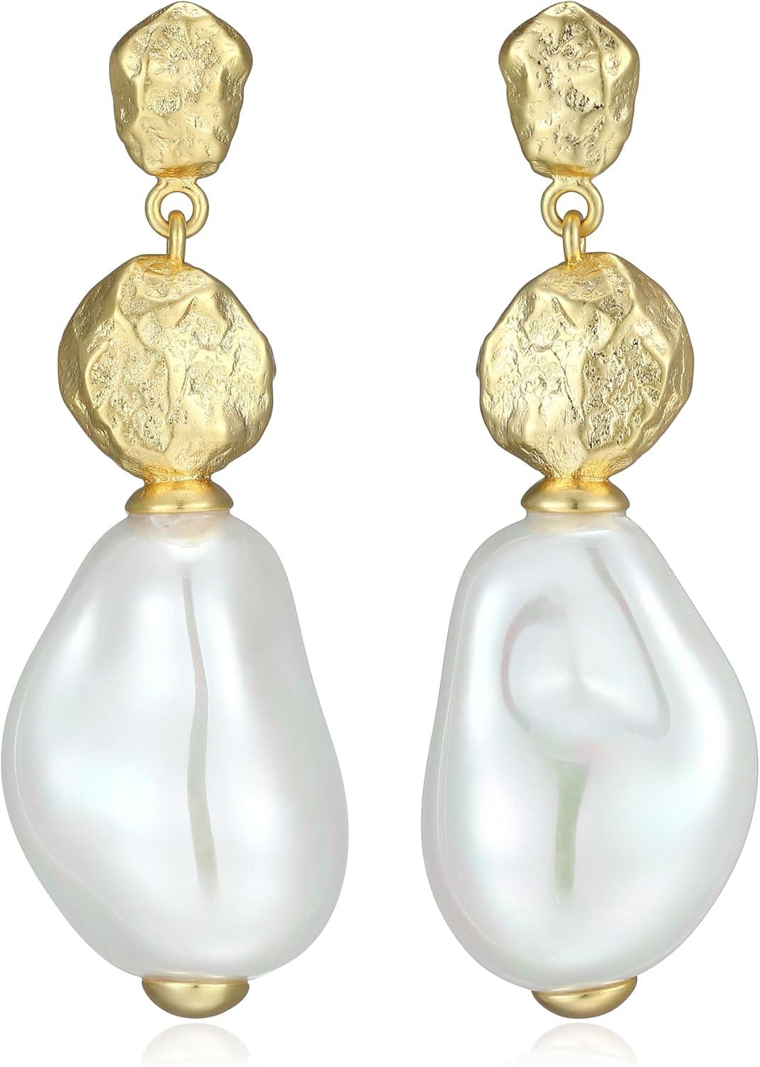 imageAmazon Essentials Pearl Drop Earrings for Women  GoldTone Fine Silver Plated Bridal Jewelry