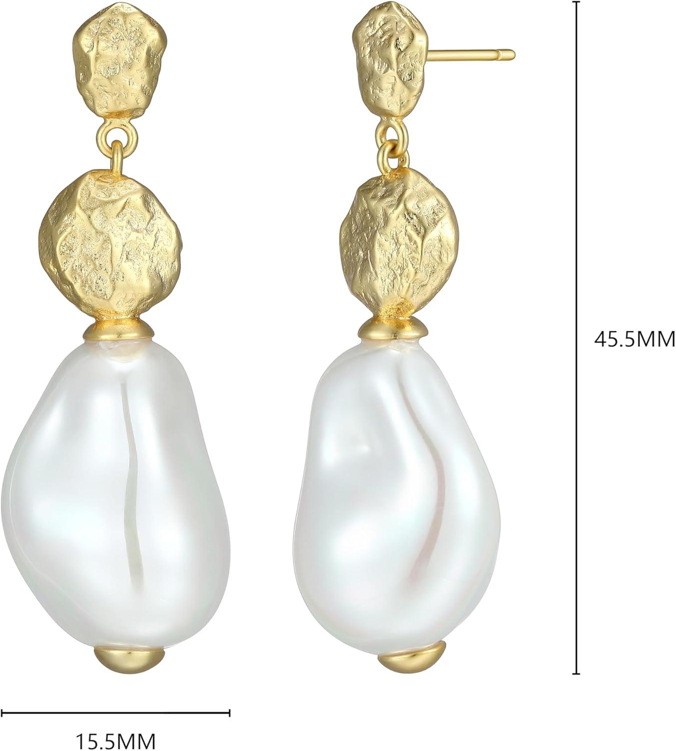 imageAmazon Essentials Pearl Drop Earrings for Women  GoldTone Fine Silver Plated Bridal Jewelry