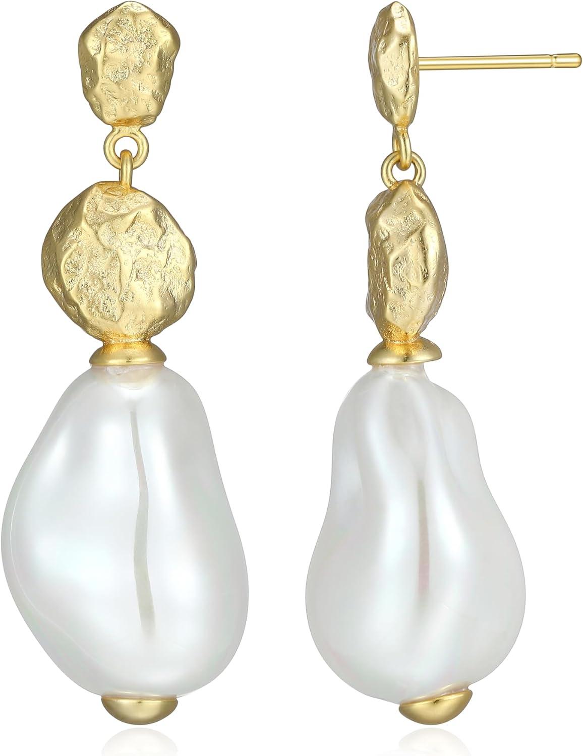 imageAmazon Essentials Pearl Drop Earrings for Women  GoldTone Fine Silver Plated Bridal Jewelry