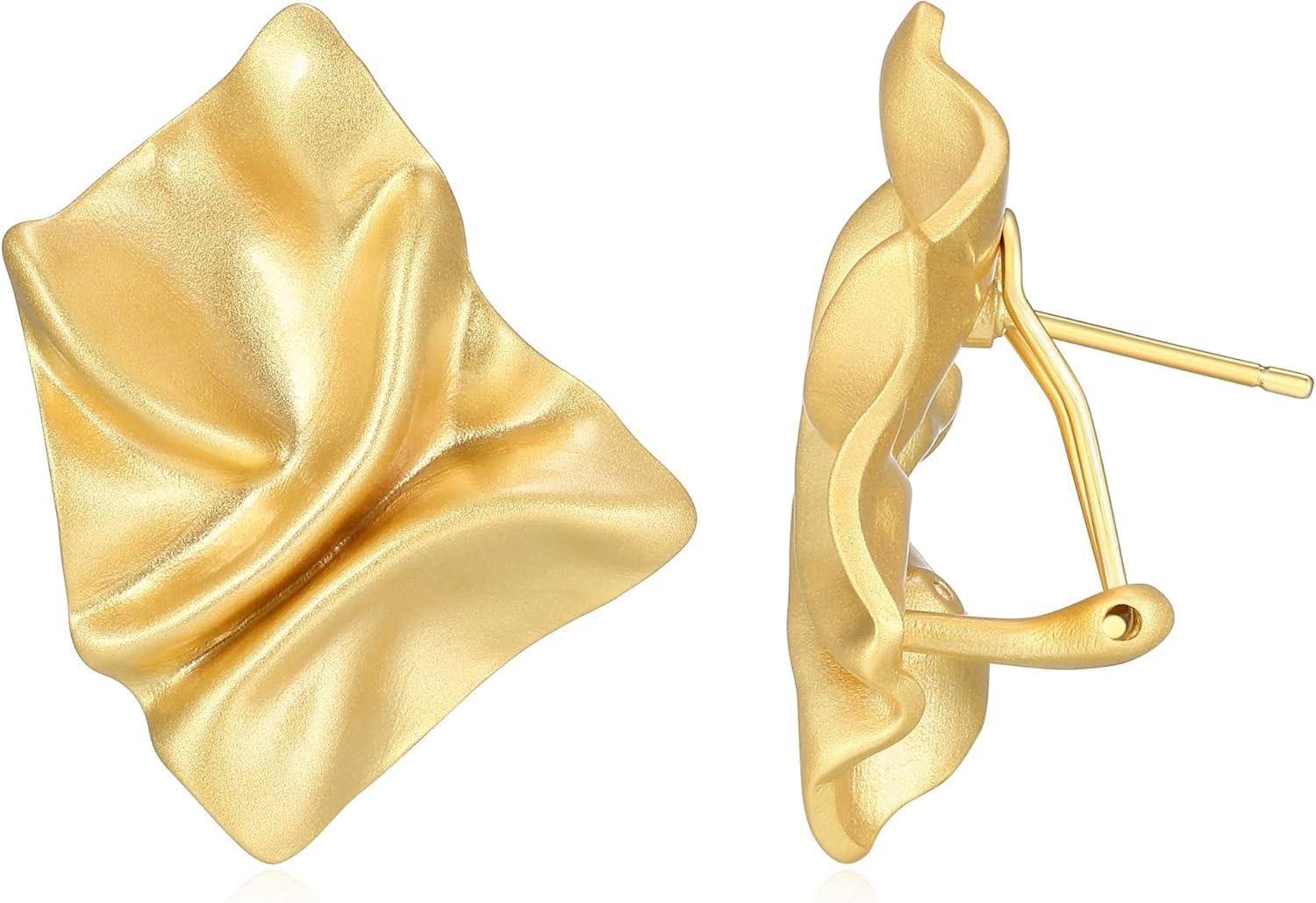 imageAmazon Essentials Sculpted Clip Earrings for Women  GoldTone Fine Silver Plated Trendy Jewelry