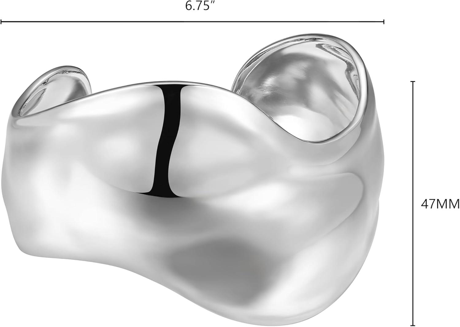 imageAmazon Essentials Silver Cuff Bracelet for Women  Fine Silver Plated Chunky Bangle Bracelet