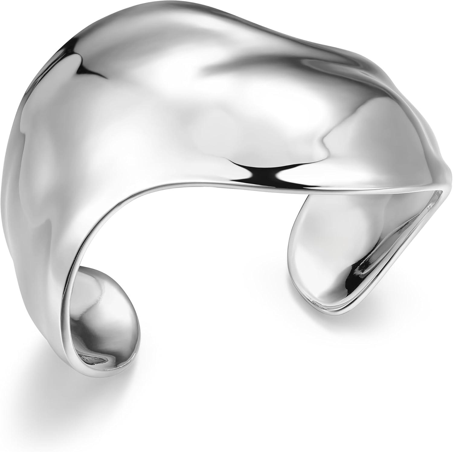 imageAmazon Essentials Silver Cuff Bracelet for Women  Fine Silver Plated Chunky Bangle Bracelet
