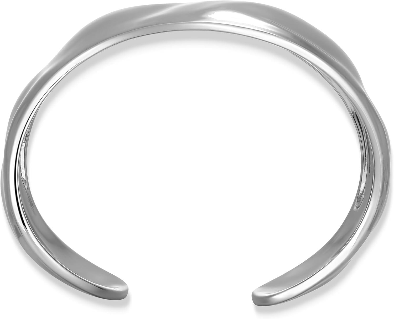imageAmazon Essentials Silver Cuff Bracelet for Women  Fine Silver Plated Chunky Bangle Bracelet