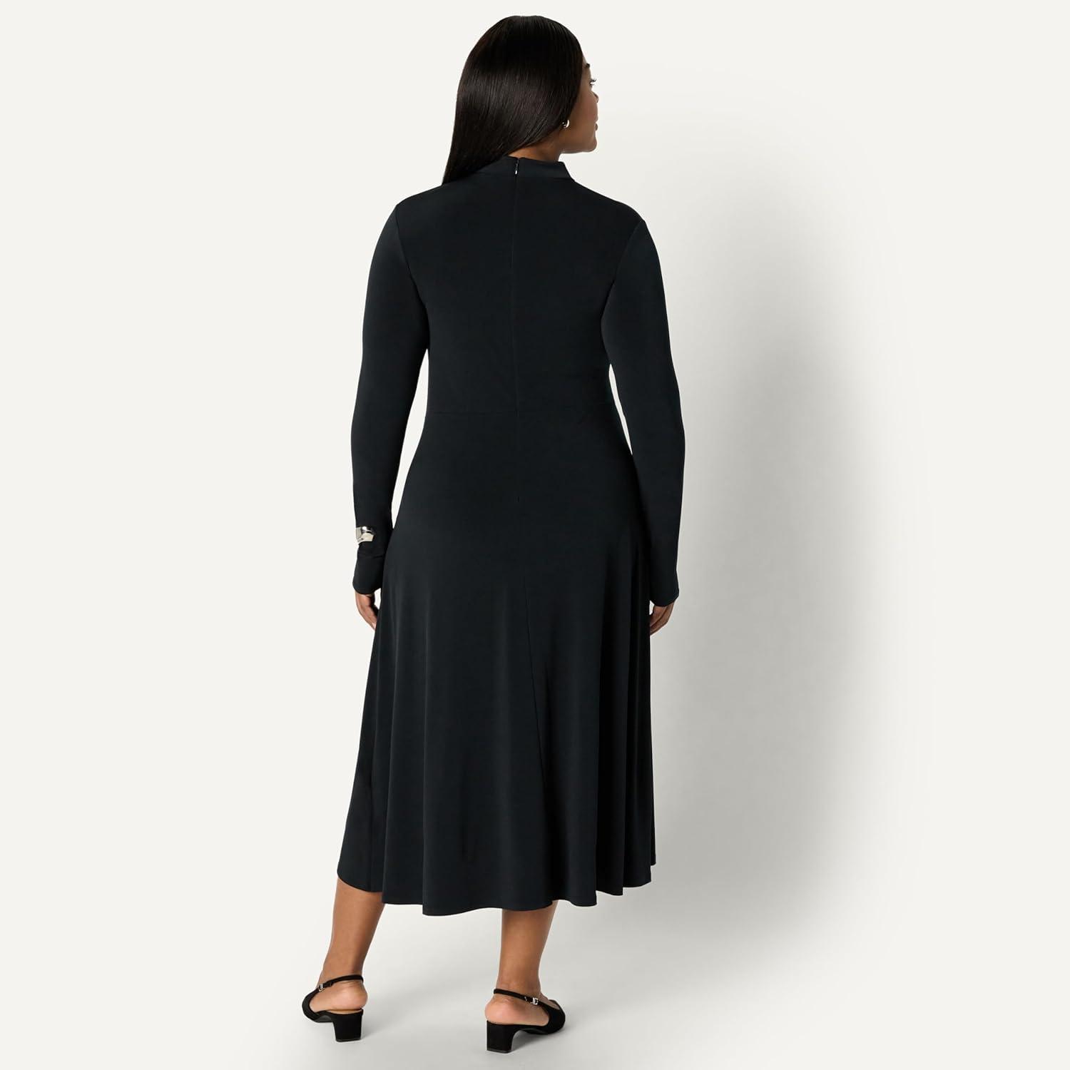 imageAmazon Essentials Womens Fit and Flare LongSleeved Short Maxi DressBlack