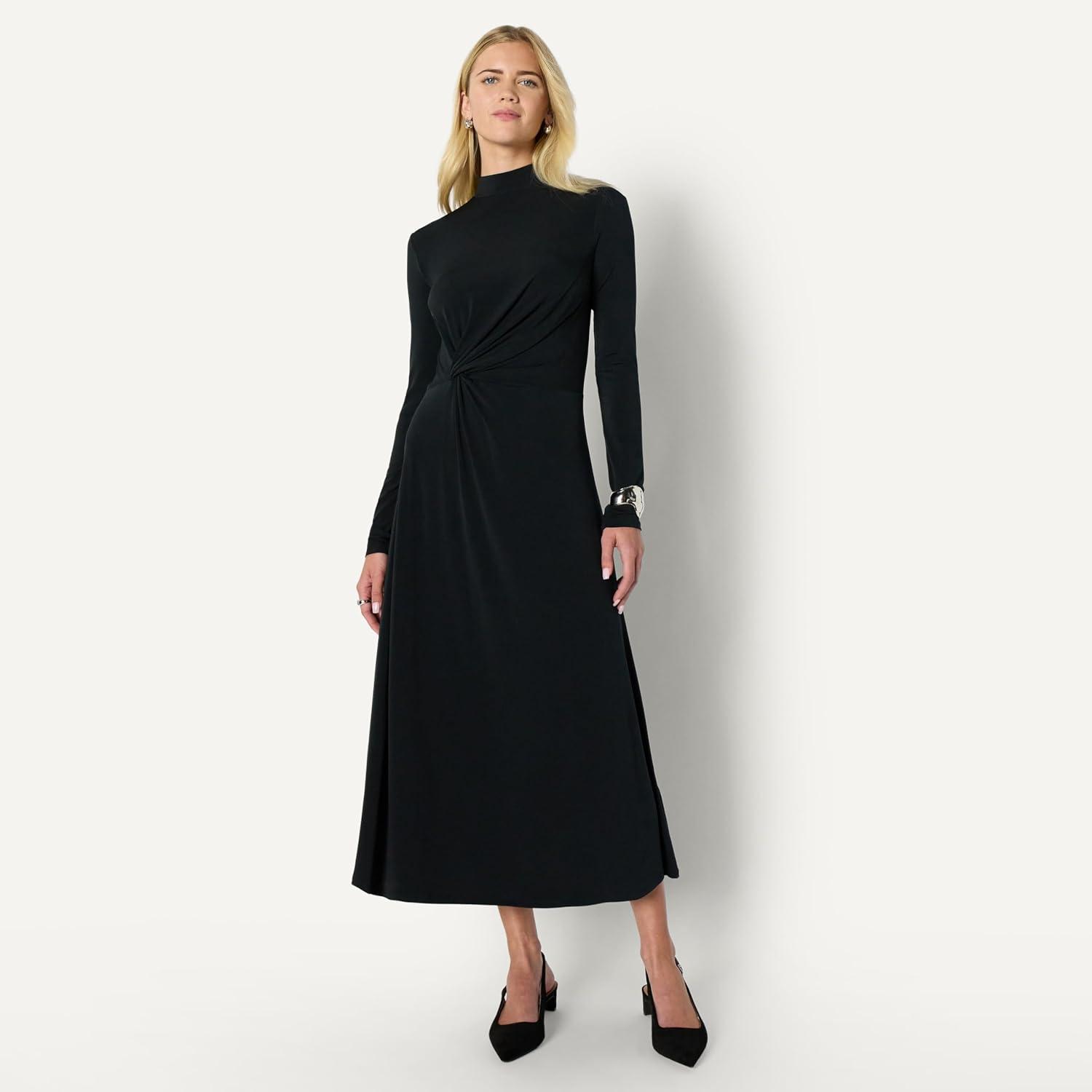 imageAmazon Essentials Womens Fit and Flare LongSleeved Short Maxi DressBlack