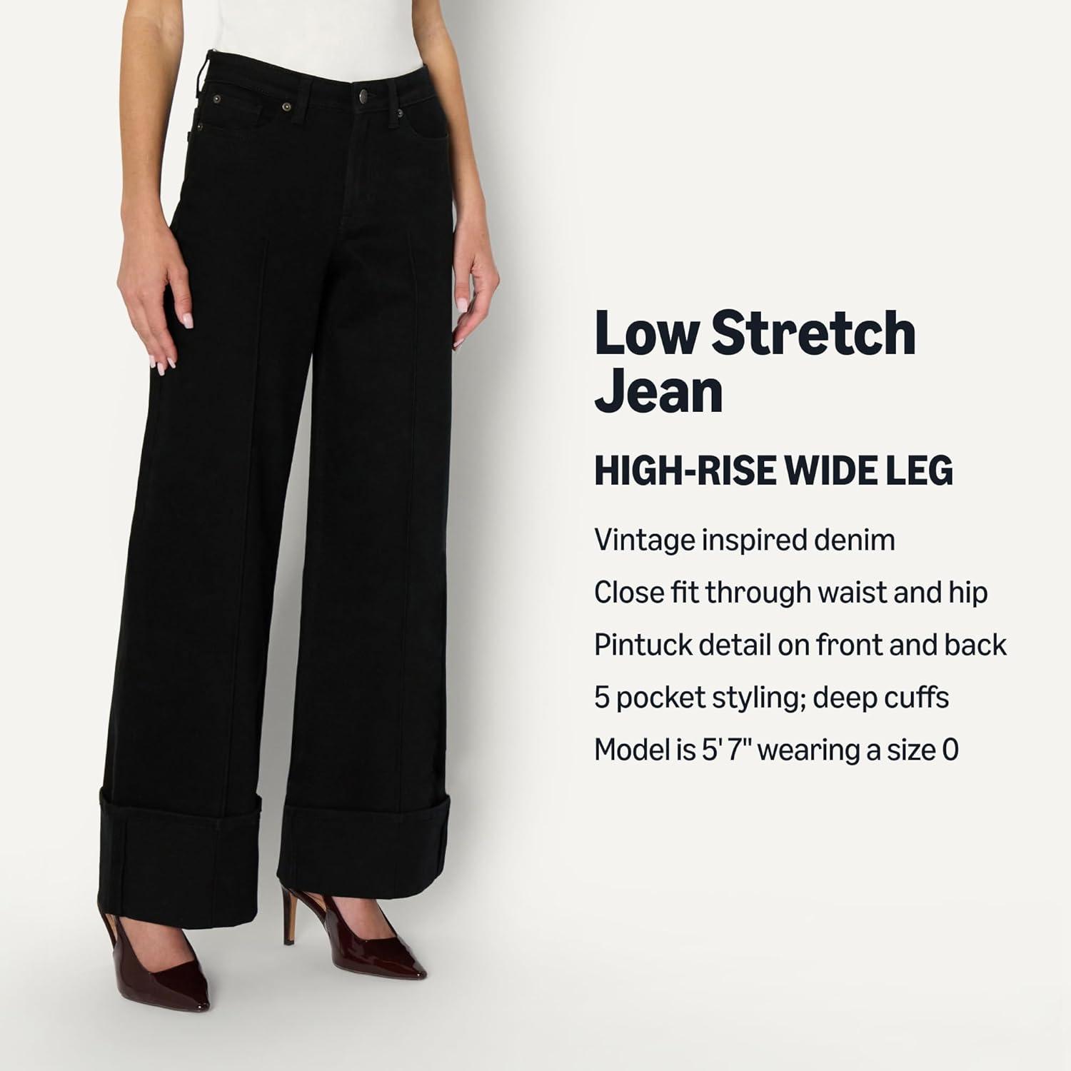 imageAmazon Essentials Womens HighRise Wide Leg Cuffed JeanBlack