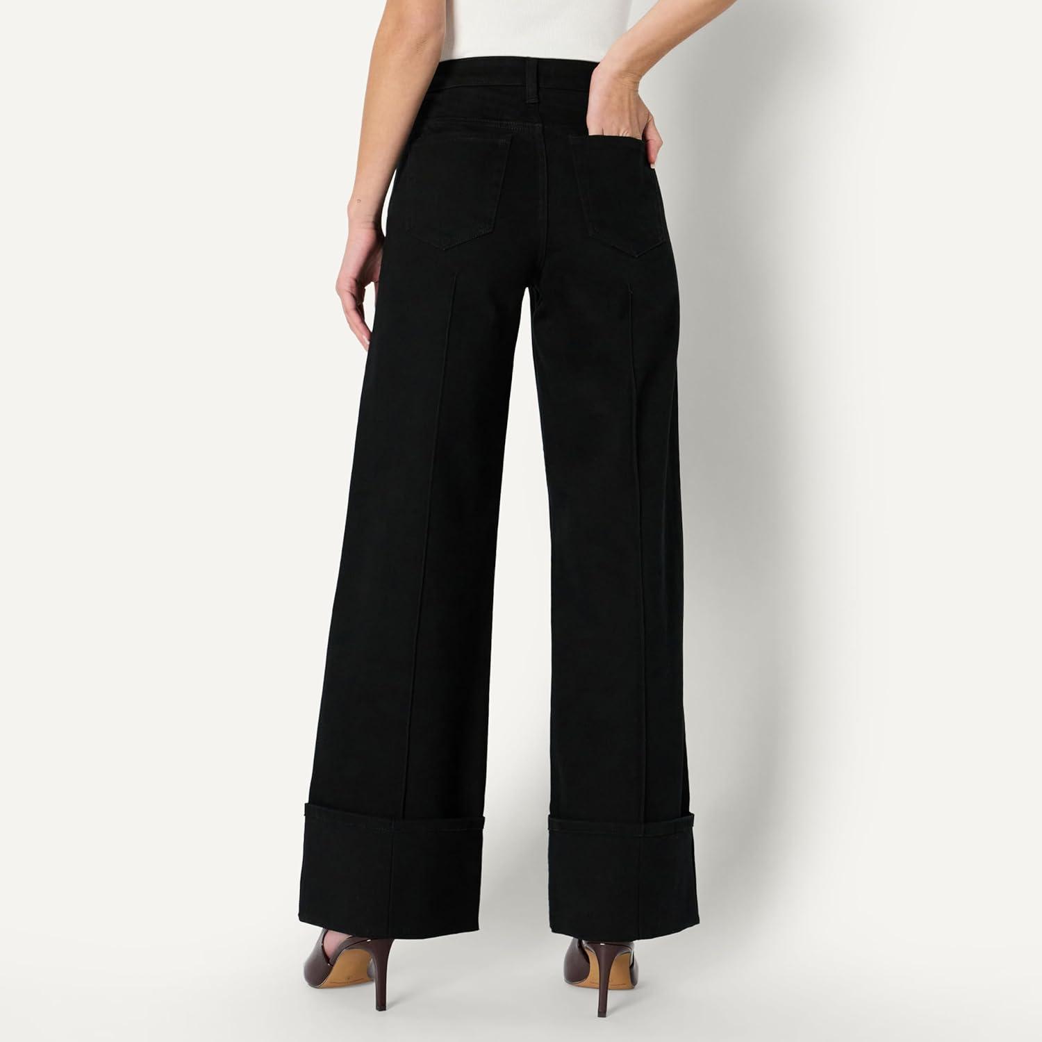 imageAmazon Essentials Womens HighRise Wide Leg Cuffed JeanBlack