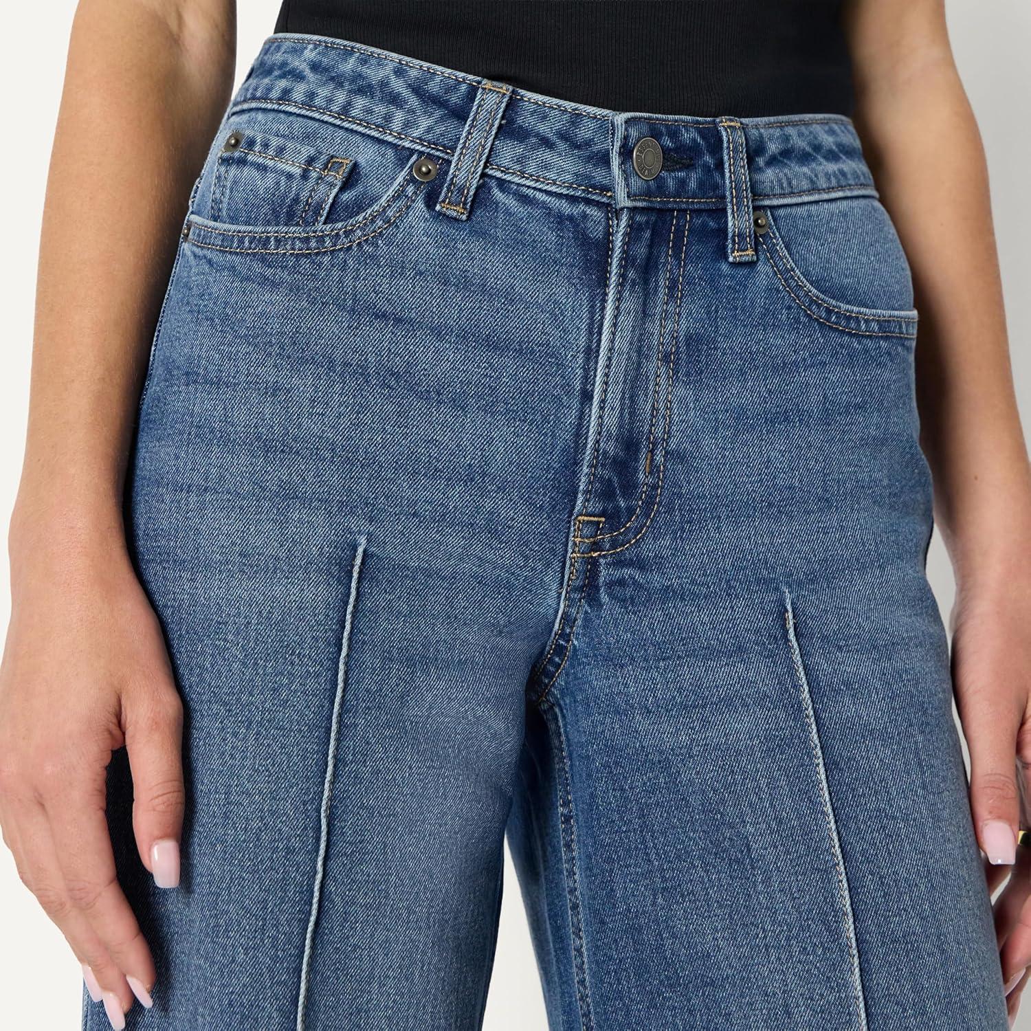 imageAmazon Essentials Womens HighRise Wide Leg Cuffed JeanMedium Blue Vintage