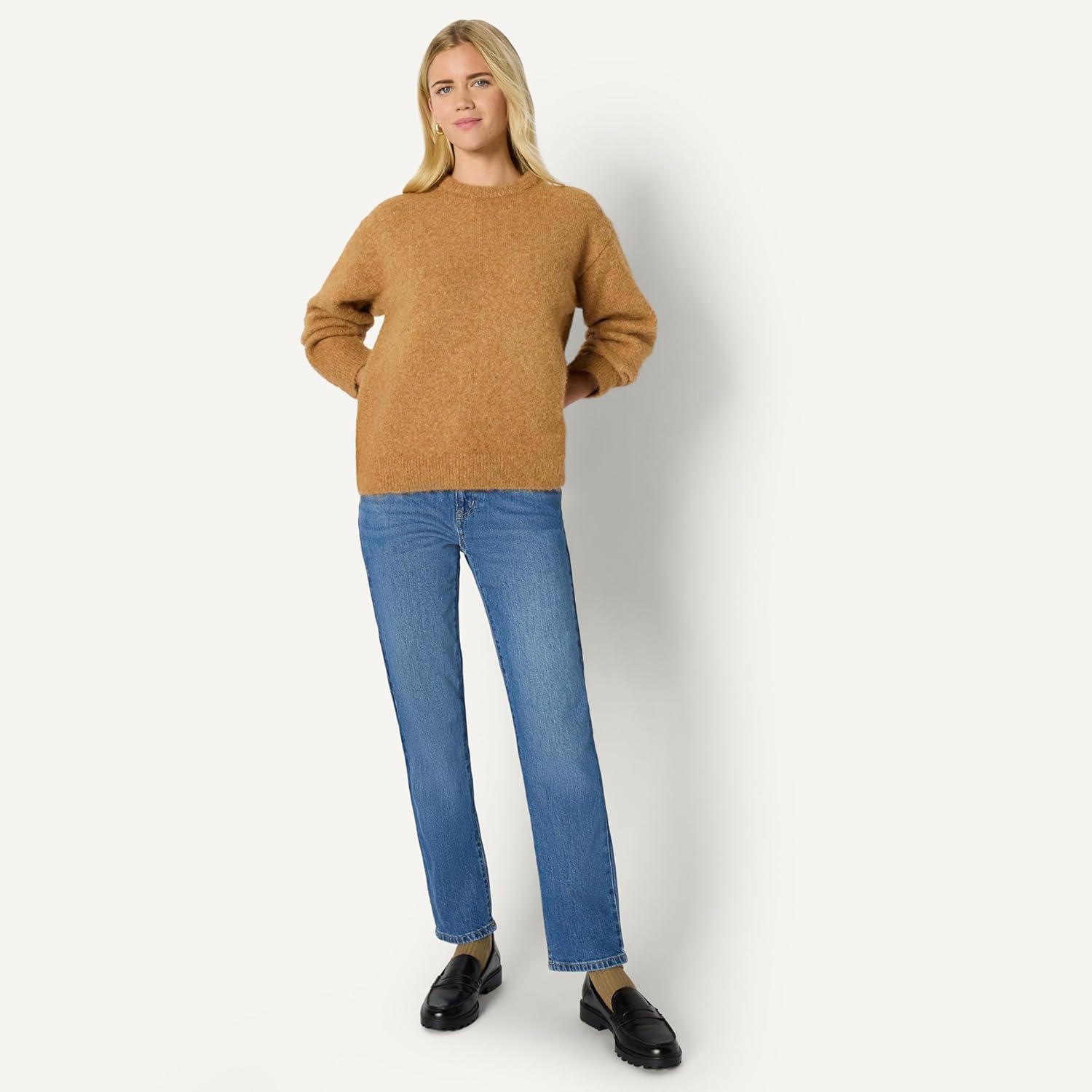 imageAmazon Essentials Womens OversizedFit Faux Mohair Crewneck SweaterCamel Heather