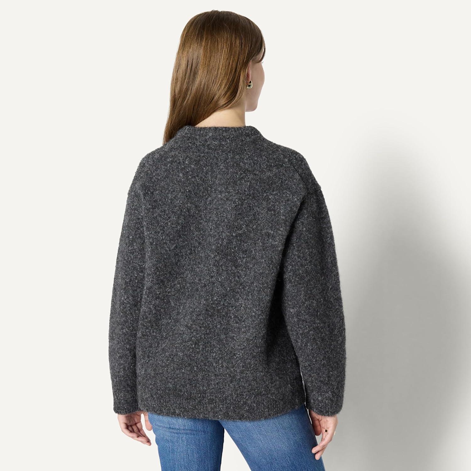 imageAmazon Essentials Womens OversizedFit Faux Mohair Crewneck SweaterCharcoal Heather