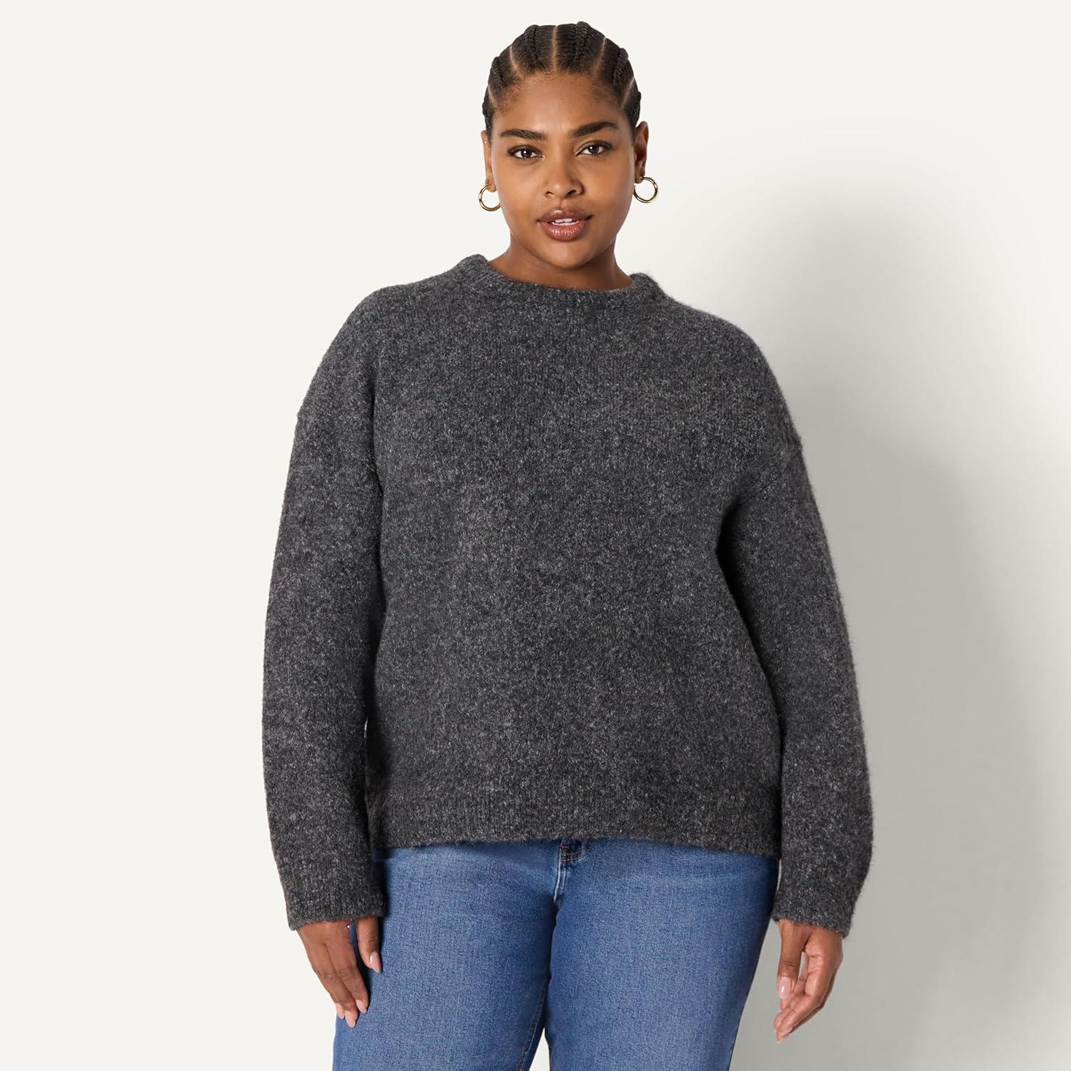 imageAmazon Essentials Womens OversizedFit Faux Mohair Crewneck SweaterCharcoal Heather