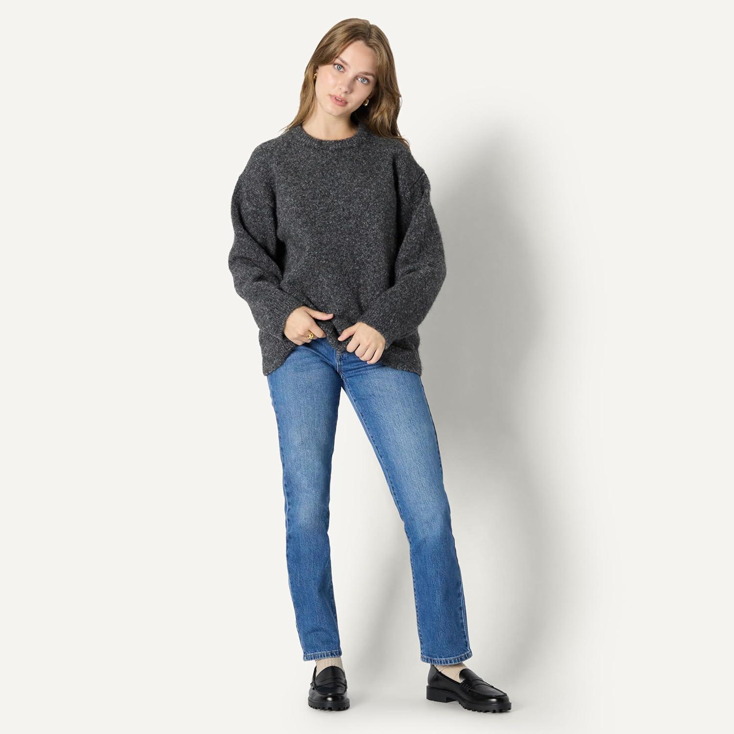 imageAmazon Essentials Womens OversizedFit Faux Mohair Crewneck SweaterCharcoal Heather