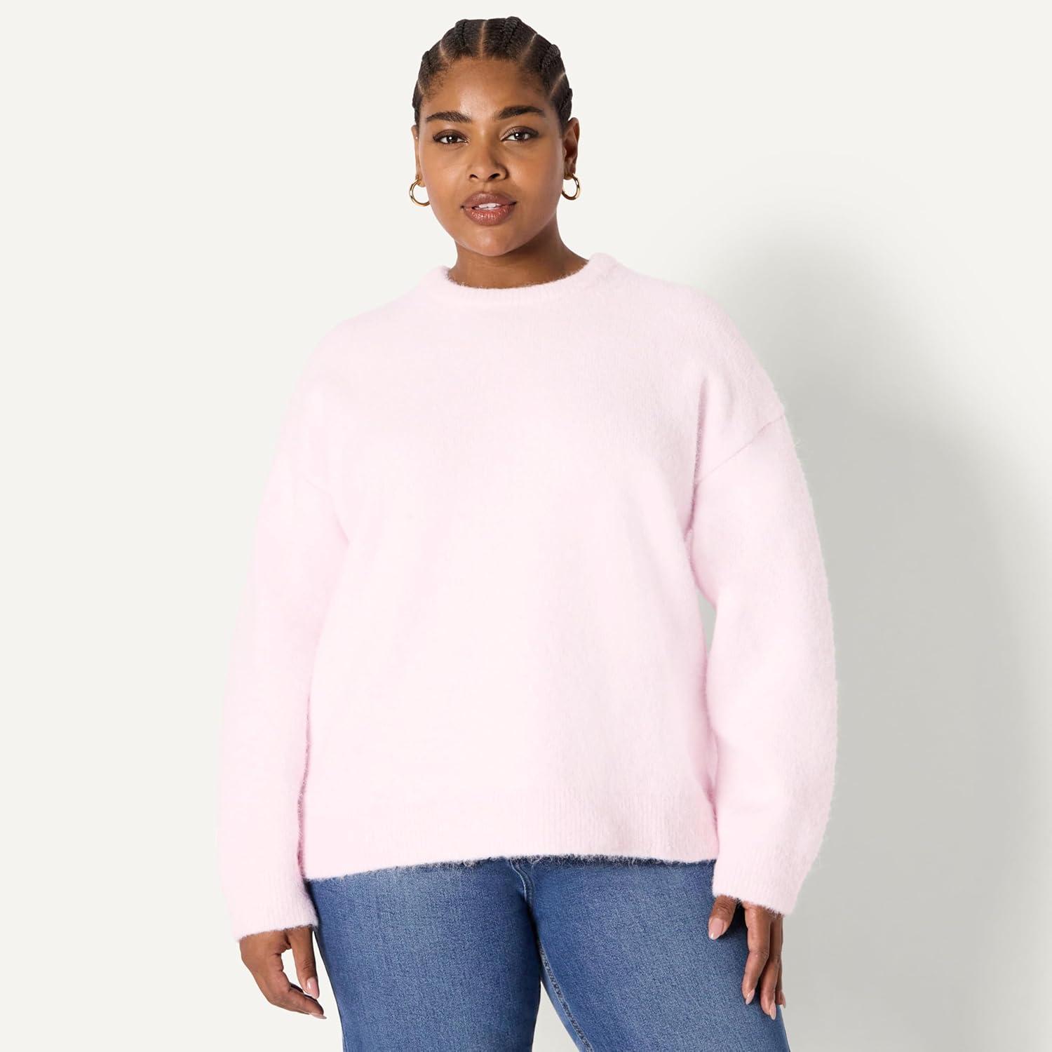 imageAmazon Essentials Womens OversizedFit Faux Mohair Crewneck SweaterPastel Lilac