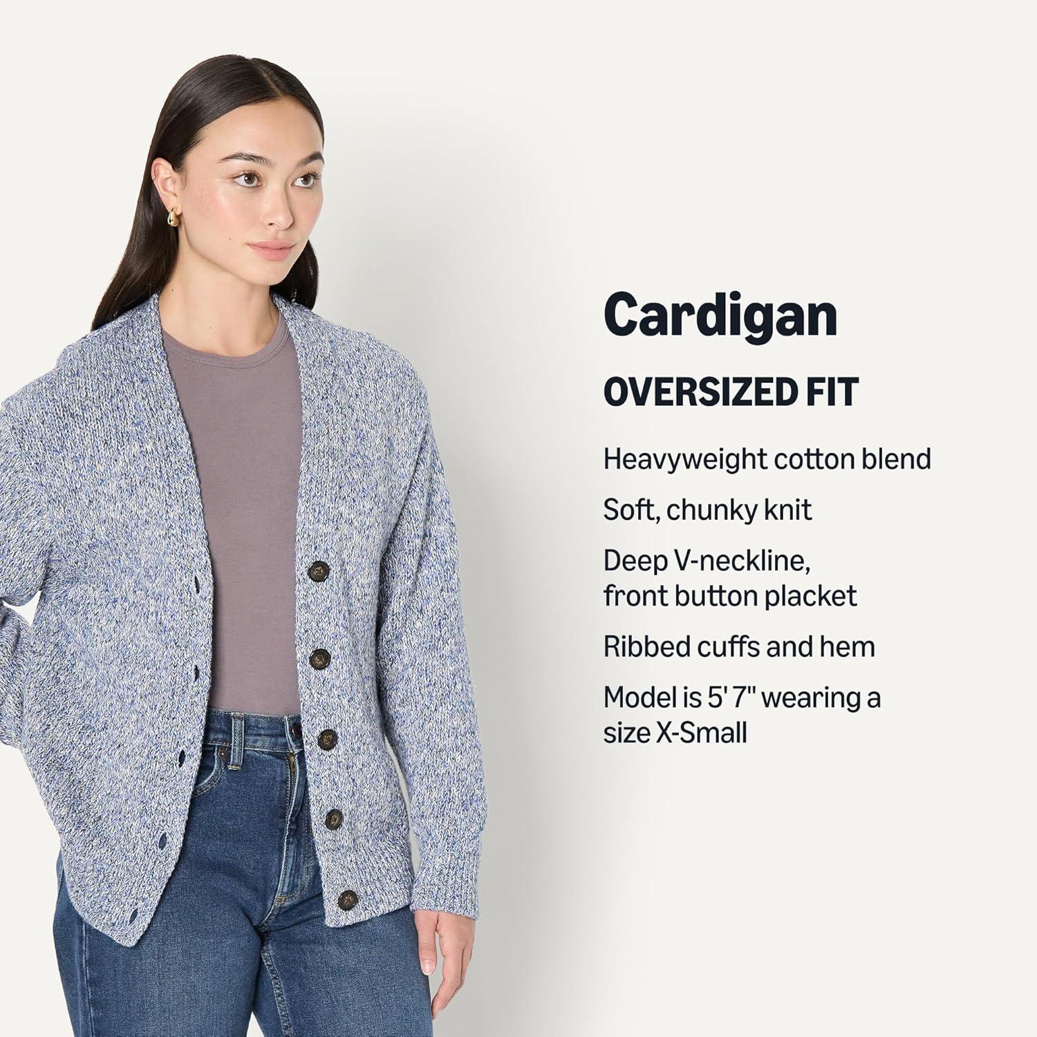 imageAmazon Essentials Womens OversizedFit MultiColor Heavyweight ButtonUp CardiganBright Blue Marl