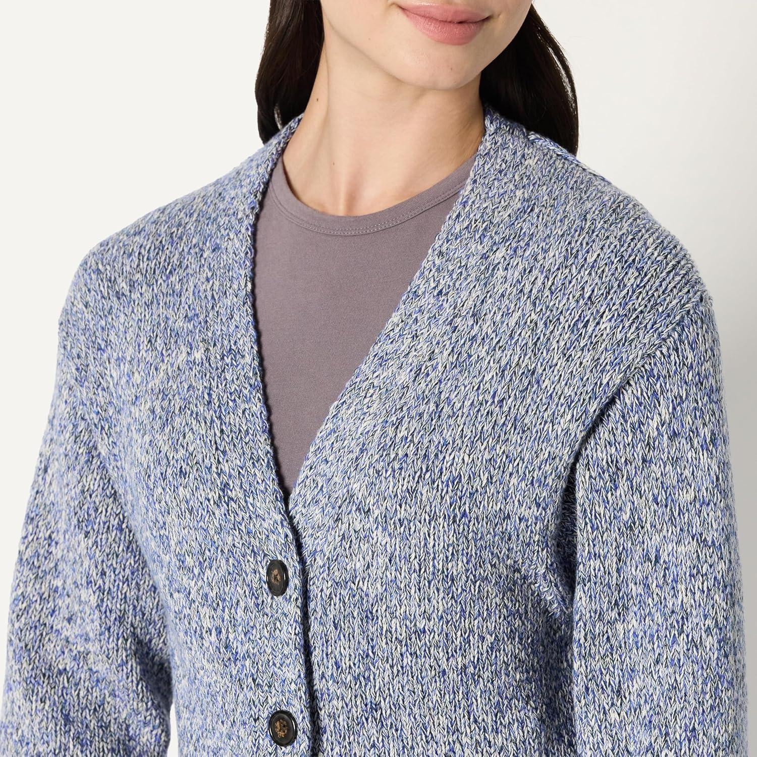 imageAmazon Essentials Womens OversizedFit MultiColor Heavyweight ButtonUp CardiganBright Blue Marl