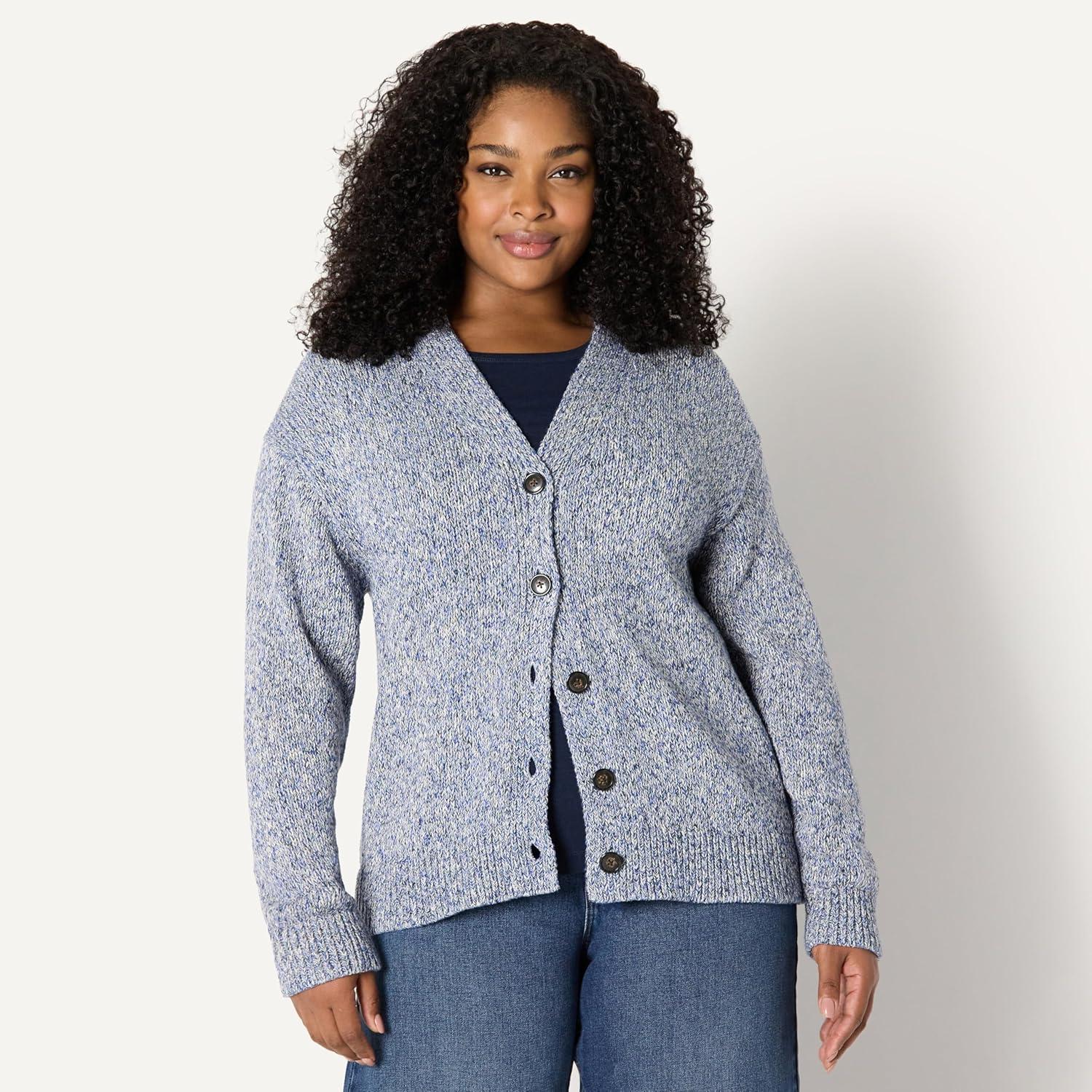 imageAmazon Essentials Womens OversizedFit MultiColor Heavyweight ButtonUp CardiganBright Blue Marl