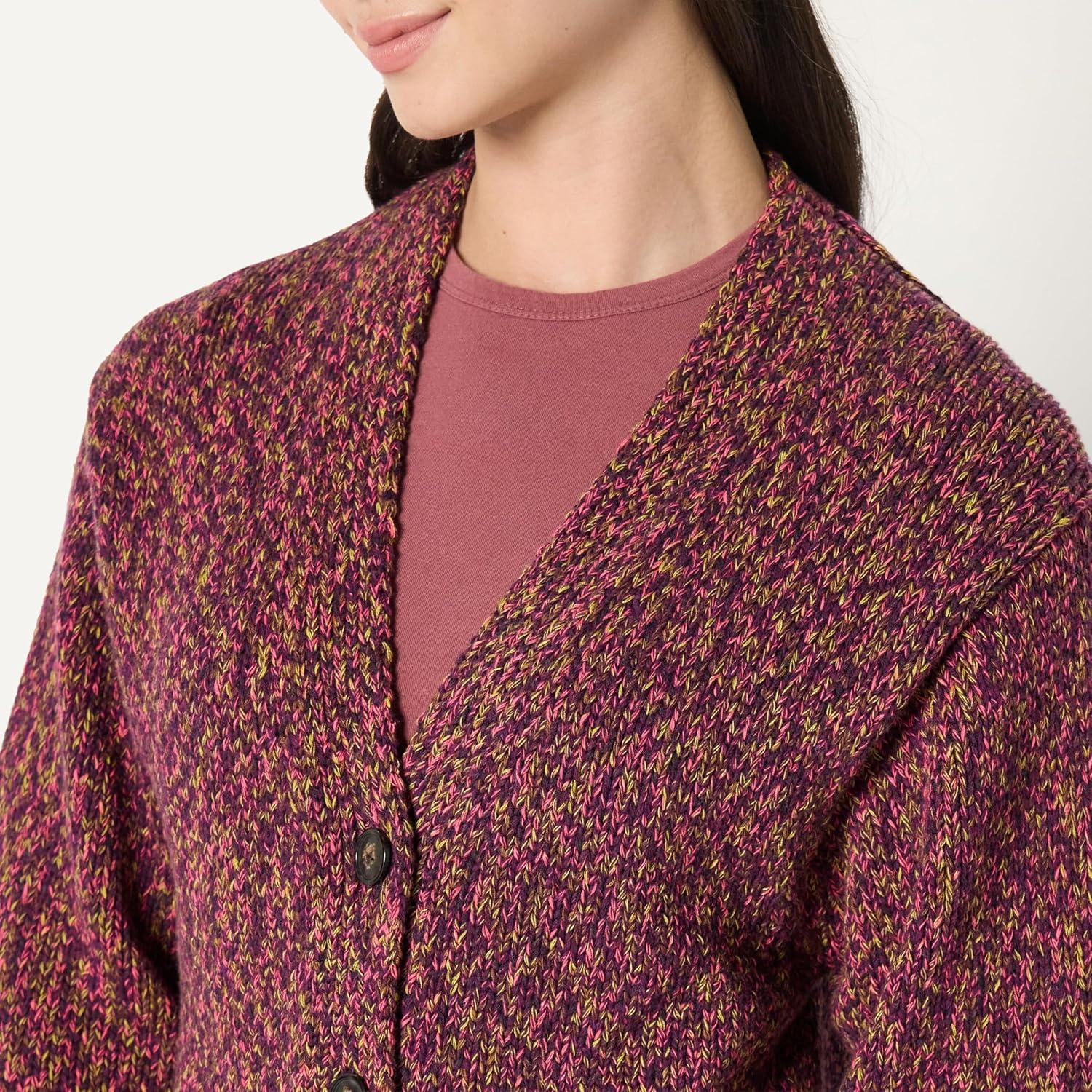 imageAmazon Essentials Womens OversizedFit MultiColor Heavyweight ButtonUp CardiganBurgundy Marl