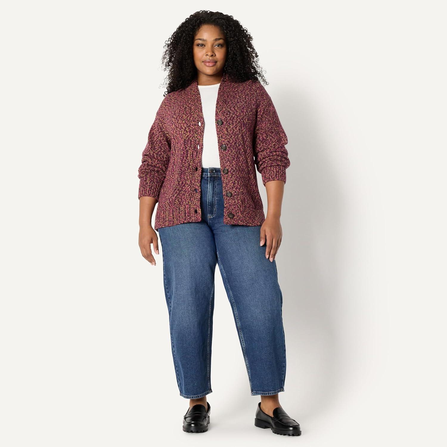 imageAmazon Essentials Womens OversizedFit MultiColor Heavyweight ButtonUp CardiganBurgundy Marl