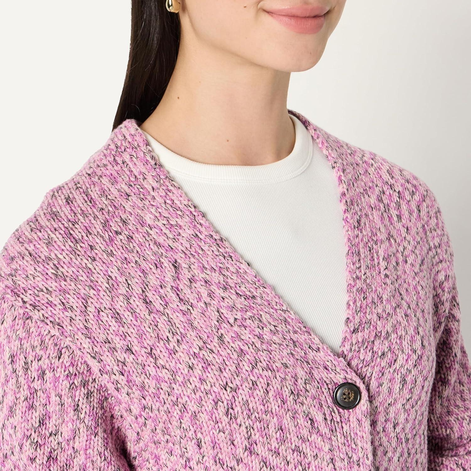 imageAmazon Essentials Womens OversizedFit MultiColor Heavyweight ButtonUp CardiganFuchsia Marl