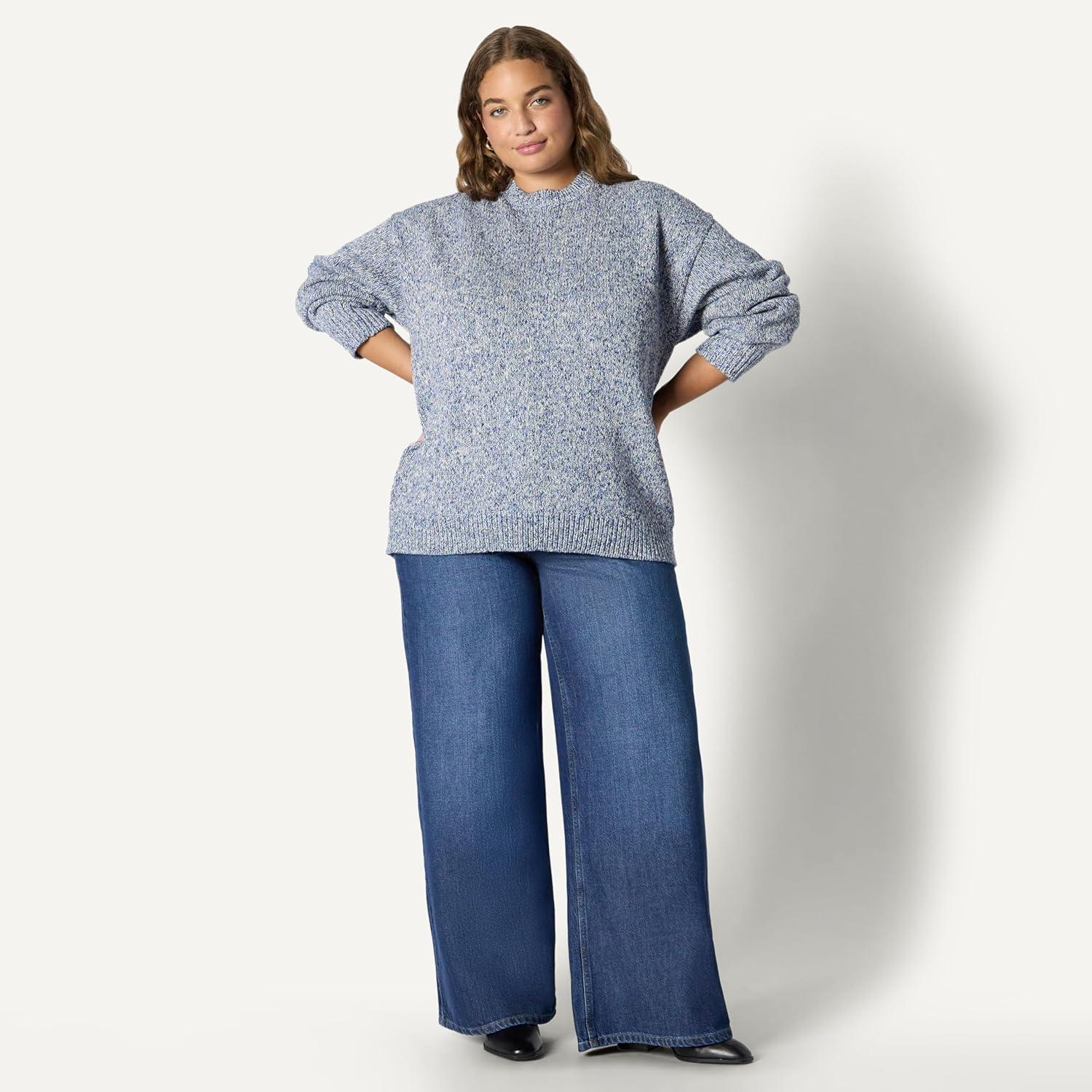 imageAmazon Essentials Womens OversizedFit MultiColor Heavyweight Crewneck SweaterBright Blue Marl